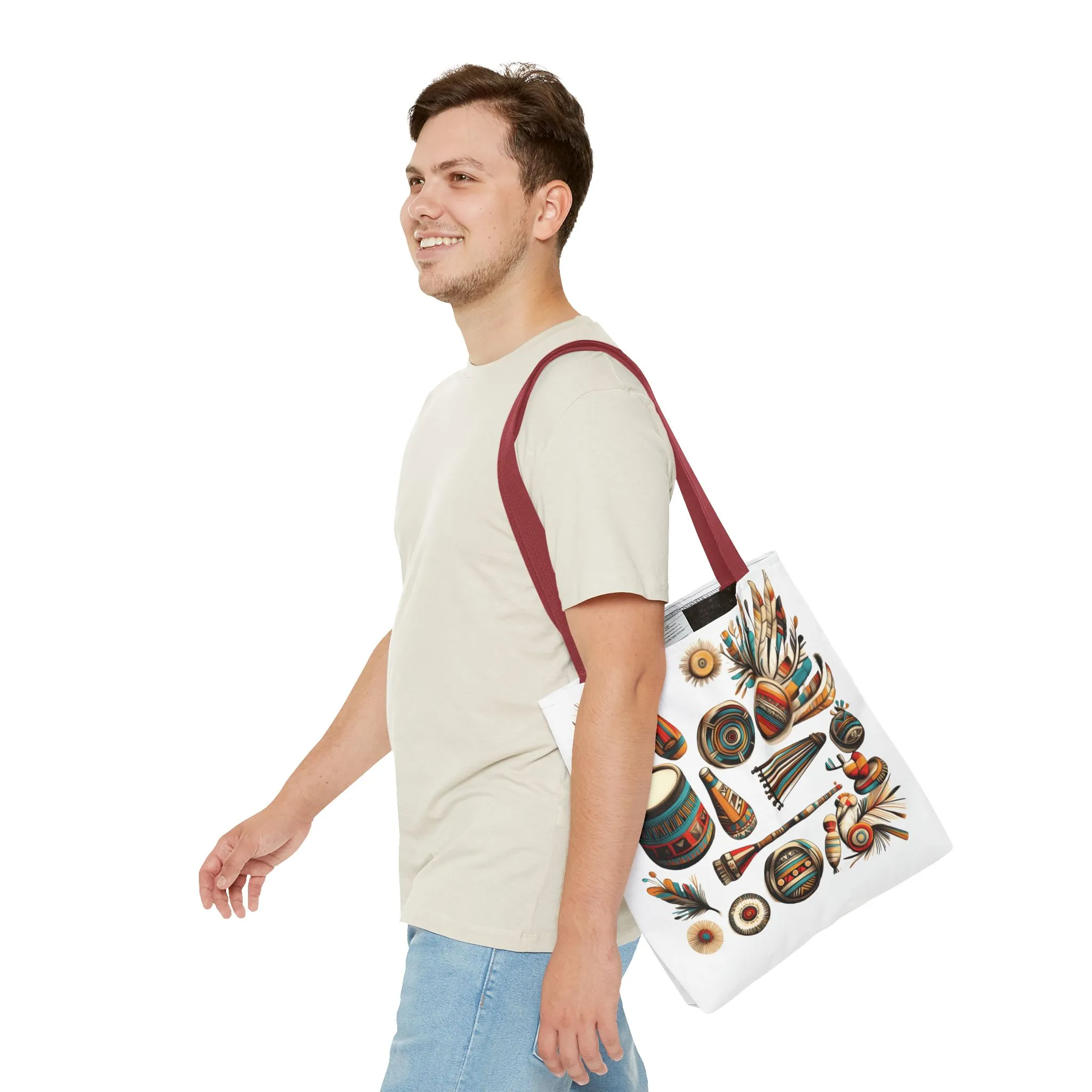 Boho Tribal Music Tote Bag, Ethnic Percussion Instrument Art, Festival Vibes, Shopping Bag, Bohemian Tote, Weekender Bag, Beach Bag, Large Canvas Bag - Image 11