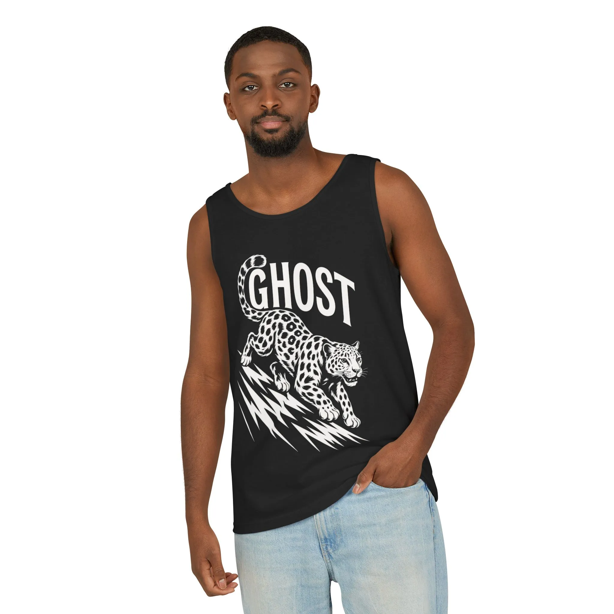Ghost Leopard Mens Tank Top - Cool Graphic Shirt for Summer, Beach Days, Festivals, Gifts, Casual Wear