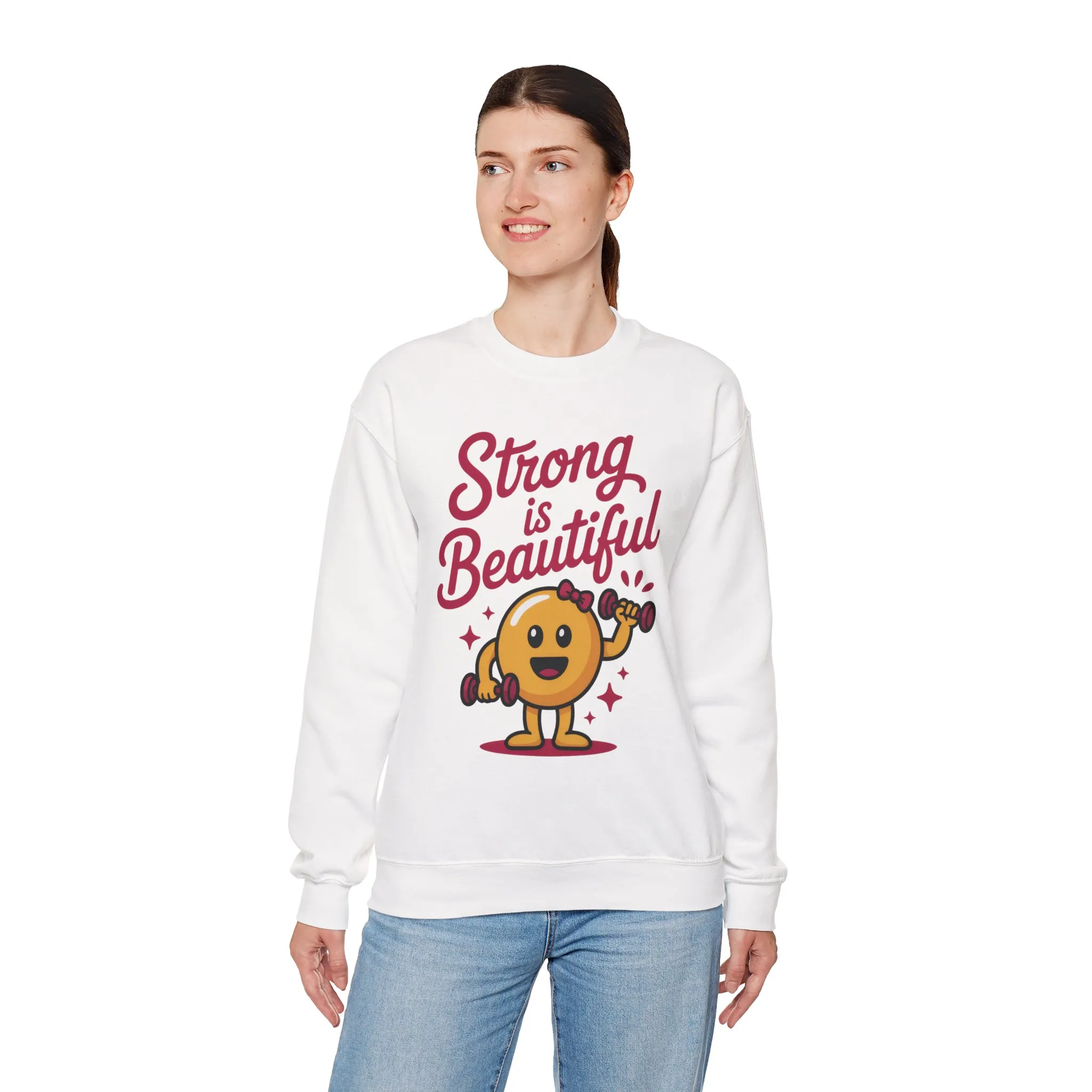 Strong is Beautiful Womens Crewneck Sweatshirt, Cute Fitness Graphic Pullover, Gym and Workout Motivation Sweater, Gift for Fitness Lovers - Image 3