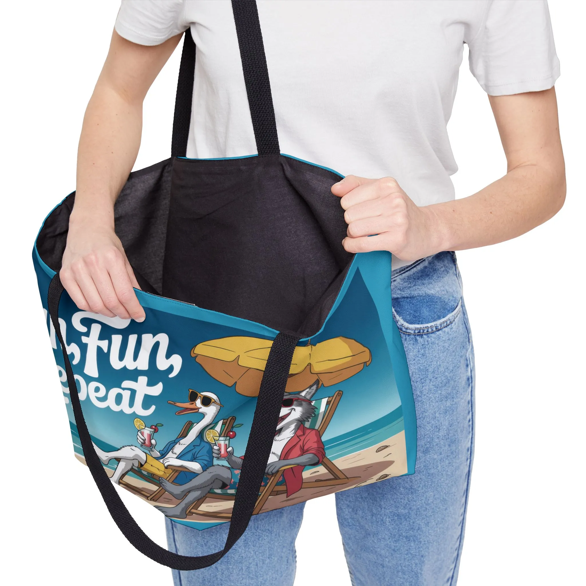 Funny Animal Beach Weekender Tote Bag, Weekender Bag with Cool Cartoon Duck and Wolf, Oversized Travel Beach Bag, Summer Essentials - Image 7
