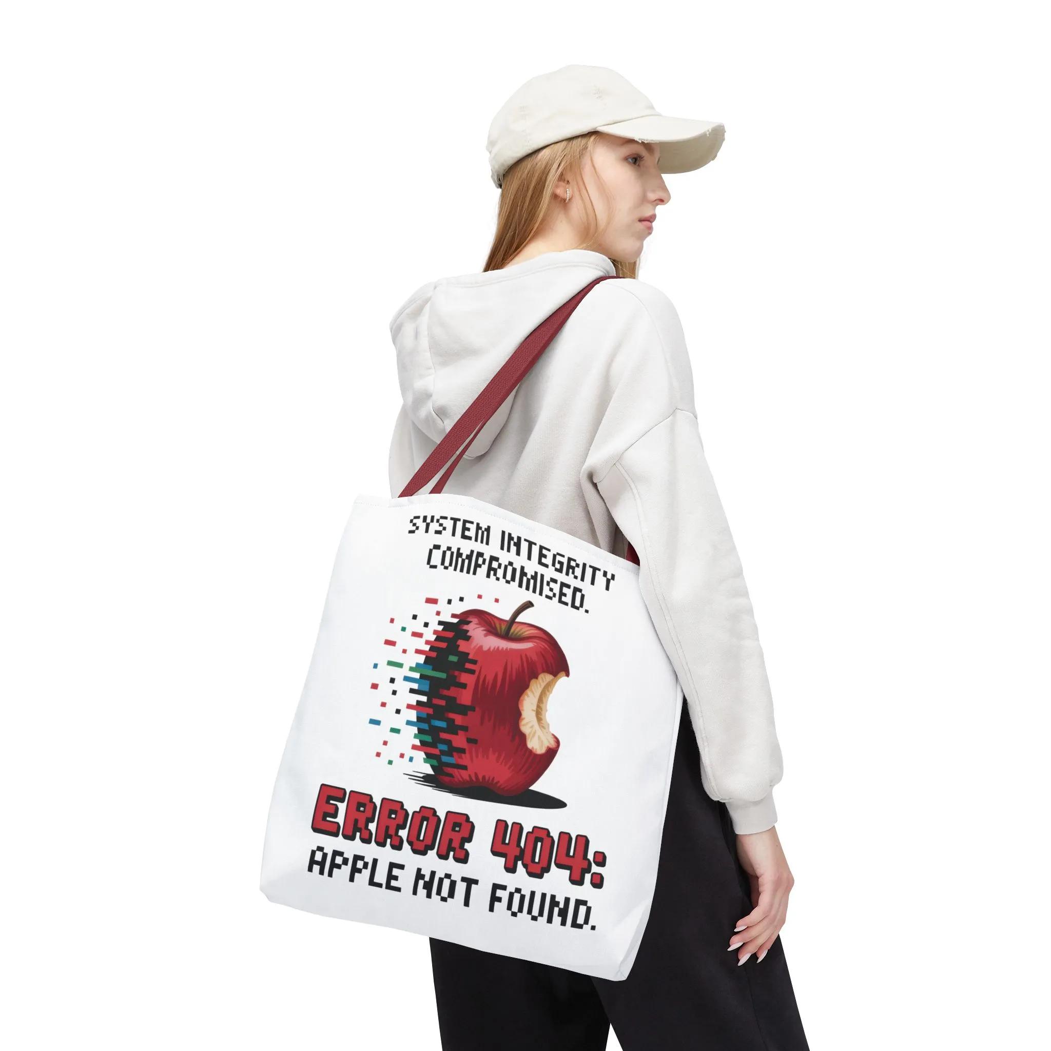 Error 404 Apple Tote Bag, Geek Tote, Funny Shopping Bag, Gift for Tech Lovers, Apple Lovers Tote, Digital Design Bag, Weekender Bag, Beach Bag, Large Canvas Bag - Image 5