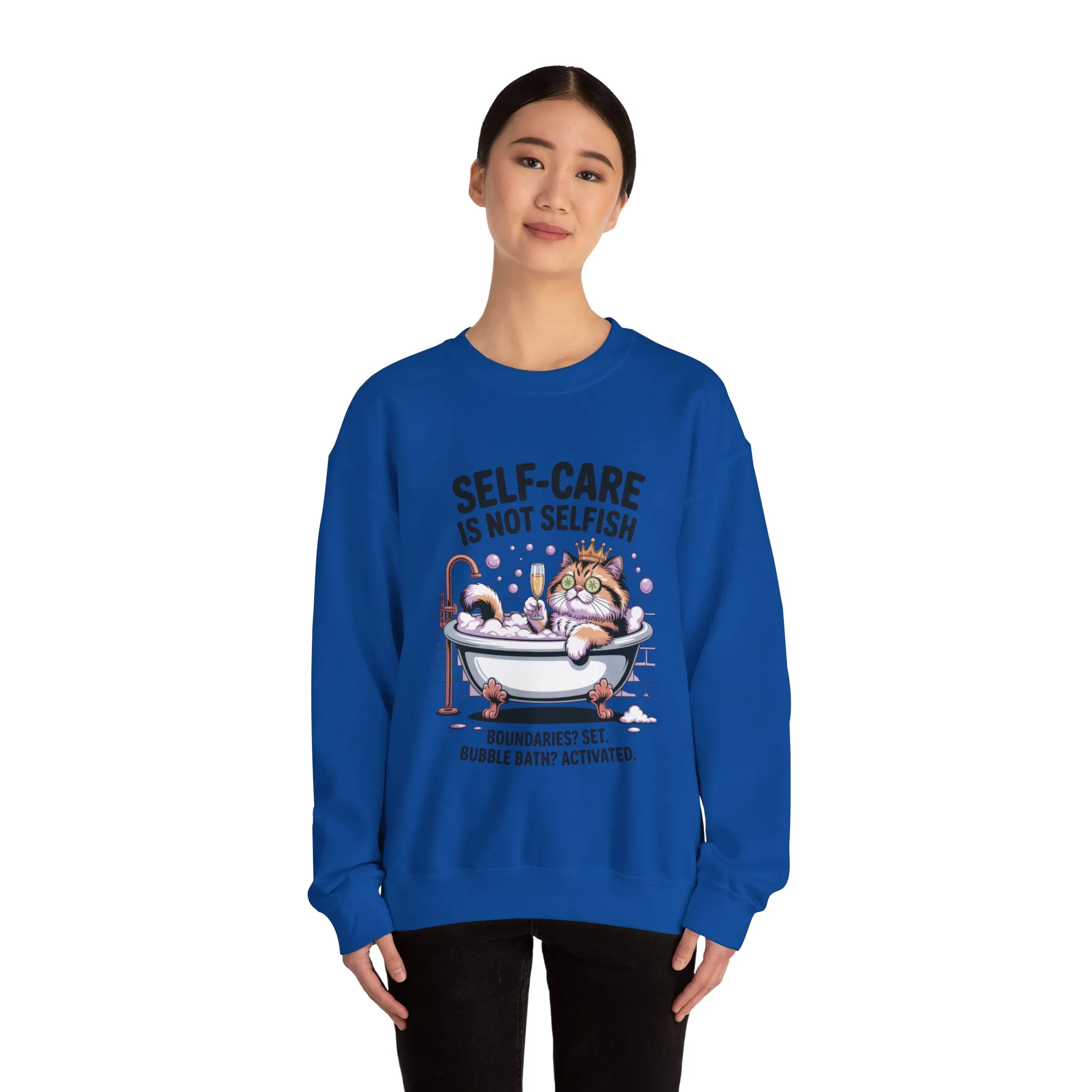 Womens Crewneck Sweatshirt, Self-Care Cat Shirt, Funny Cat Tee, Relaxing Kitty Graphic, Self Care Is Not Selfish Womens Sweatshirt - Image 20