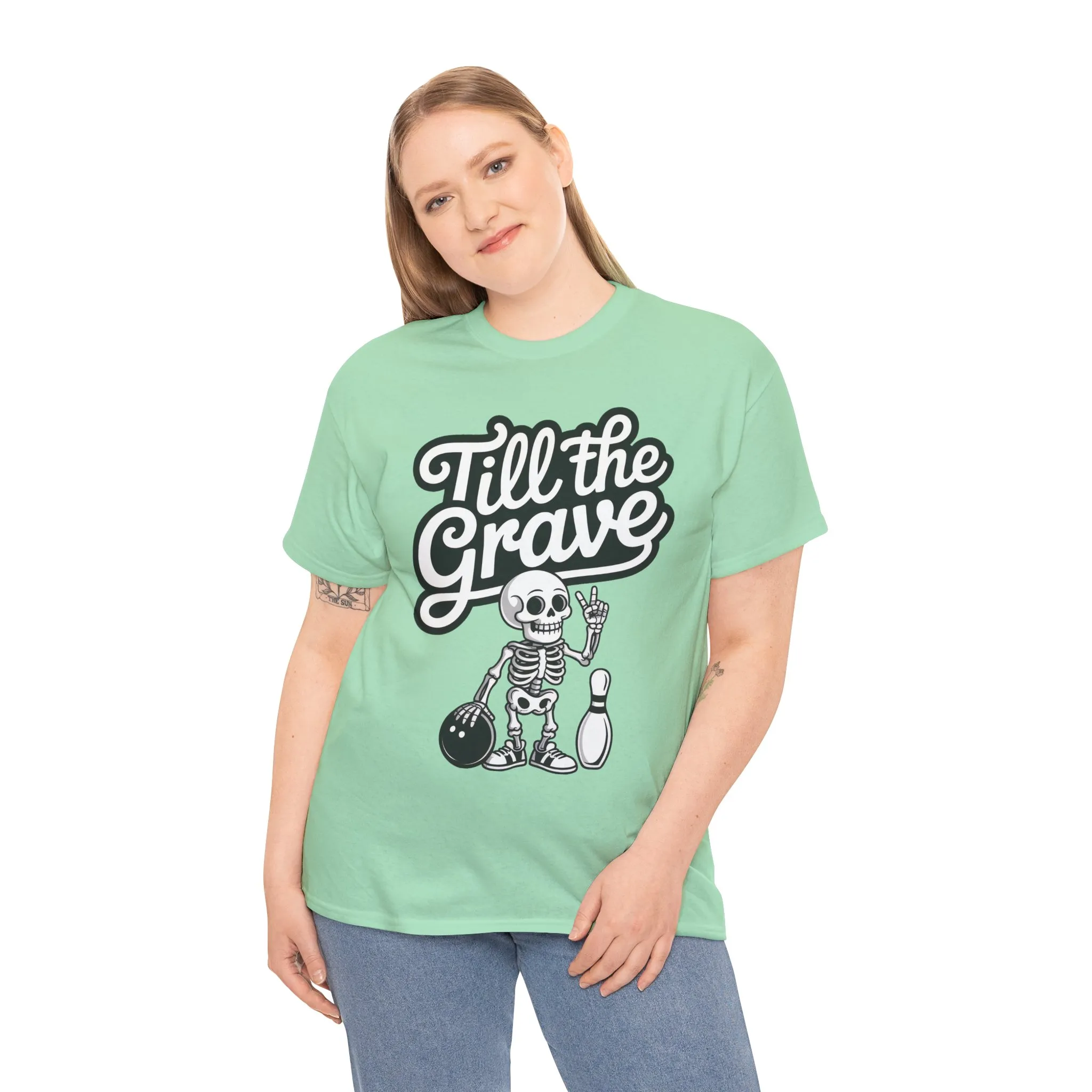 Funny Skeleton Bowling Womens Tee, Till the Grave, Funny Shirt, Halloween Gift, Skull Graphic, Casual Wear, Sporty Style - Image 9