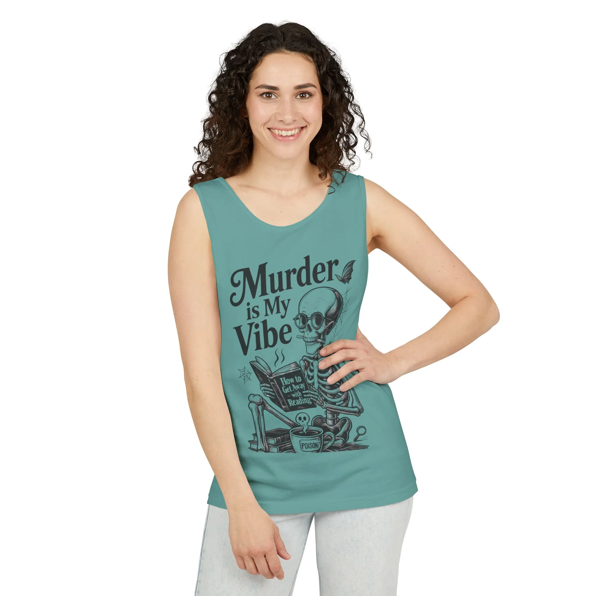 Murder Is My Vibe Tank Top, Womens Goth Tank, Halloween Clothing, Skeleton Graphic Tee, Cozy Casual Wear, Quirky Gift Idea - Image 8