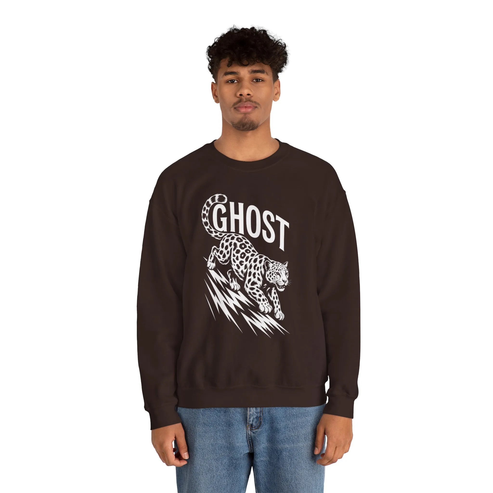 Ghost Leopard Crewneck Sweatshirt, Unisex Fashion, Cozy Casual Wear, Graphic Sweatshirt, Wild Animal Art, Gift for Animal Lovers - Image 5