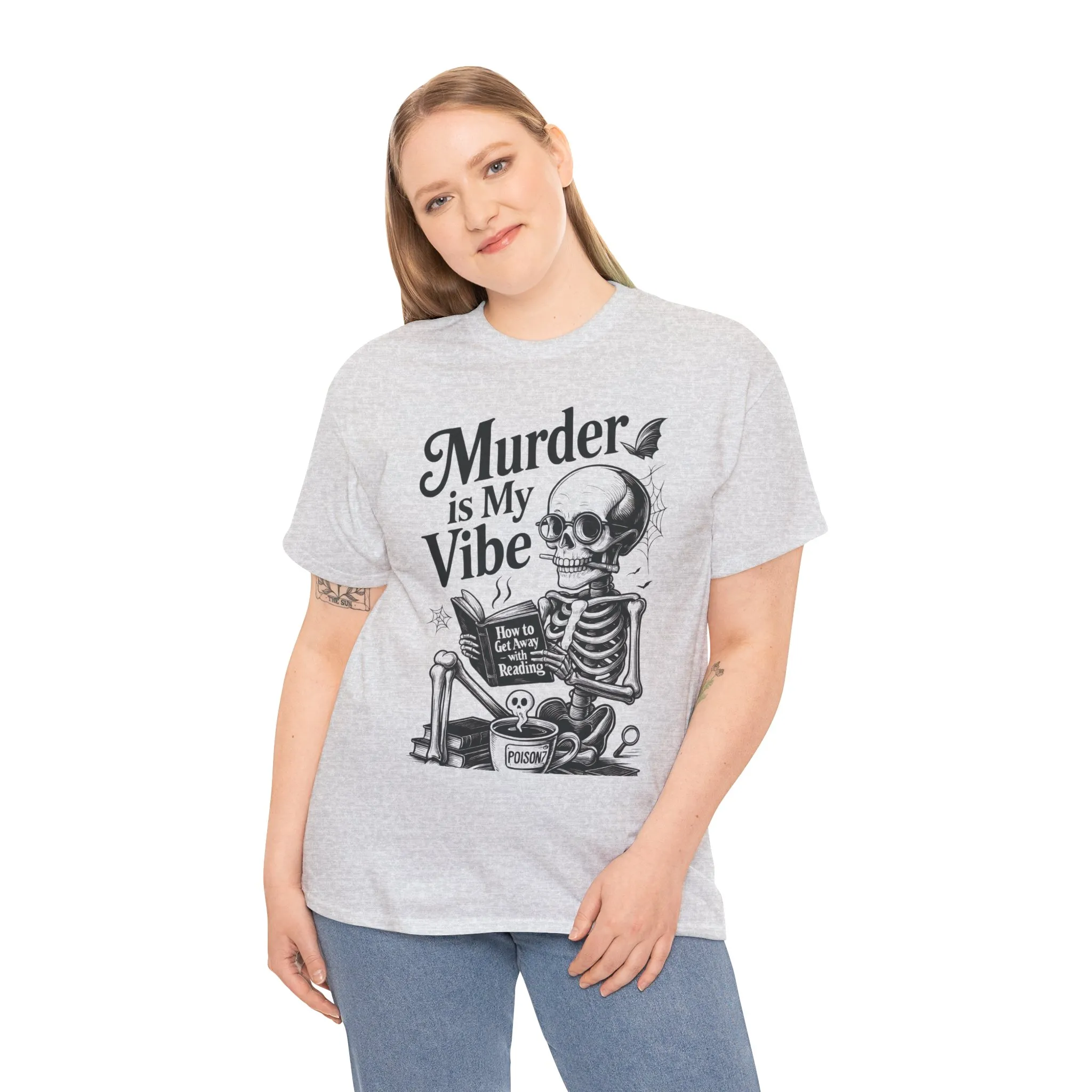Womens Heavy Cotton Tee - "Murder is My Vibe" Graphic Shirt for Ghoulish Vibes, Halloween Fun, Spooky Season, Casual Wear, Gift for [...] - Image 6