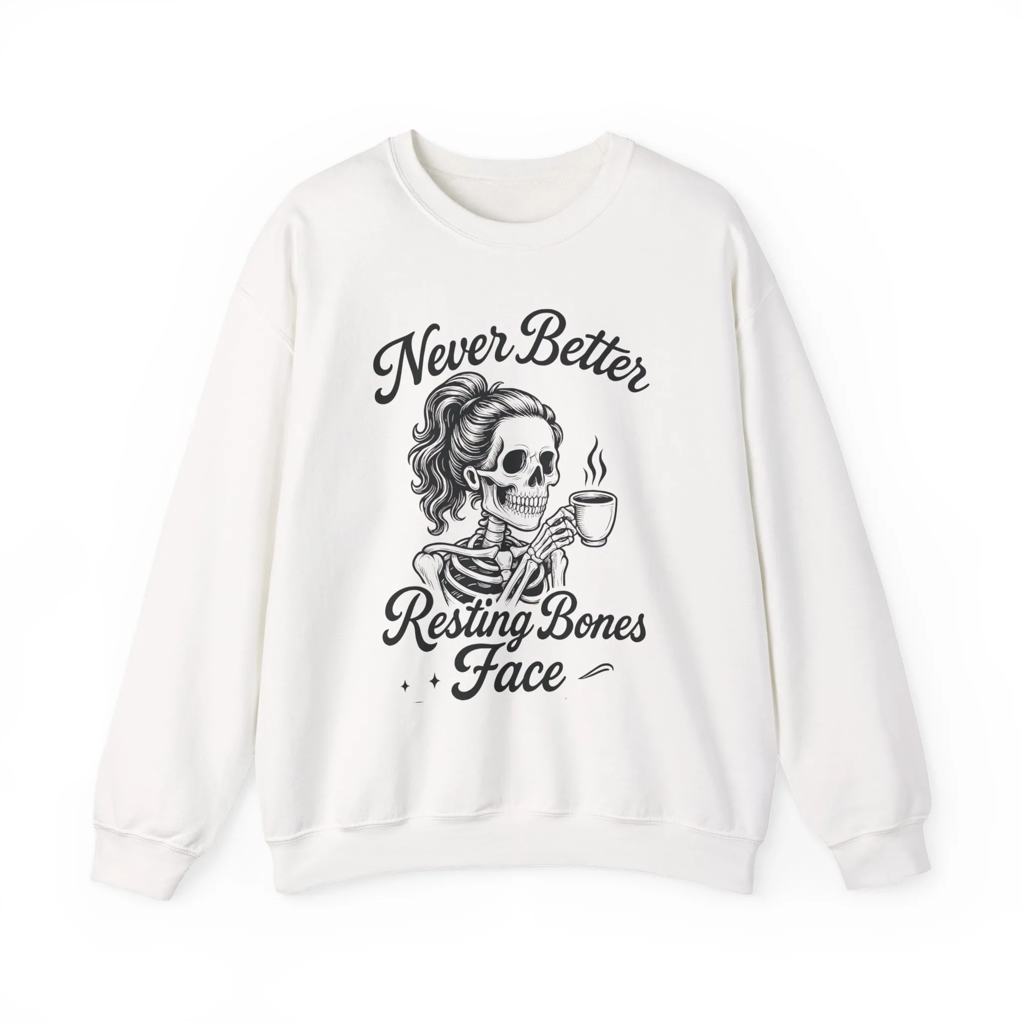 Skull Coffee Lovers Crewneck Sweatshirt, Womens, Perfect for Halloween, Cozy Outfit, Gift for Friends, Relaxing Days, Coffee Enthusiasts - Image 4