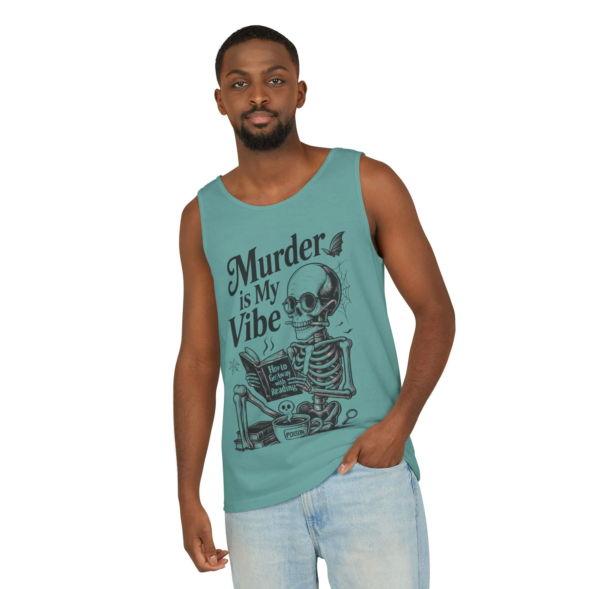 Murder Is My Vibe Tank Top, Mens Goth Tank, Halloween Clothing, Skeleton Graphic Tee, Cozy Casual Wear, Quirky Gift Idea - Image 10