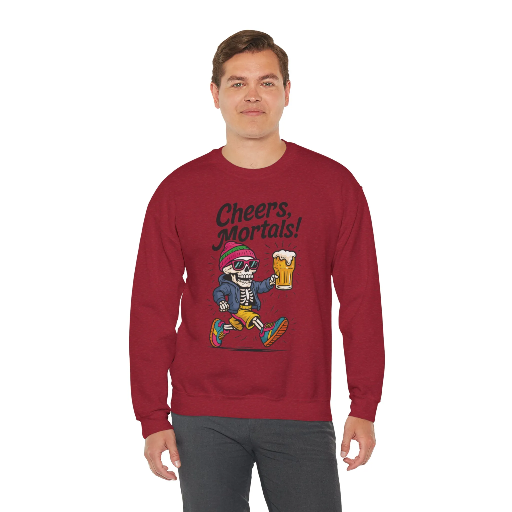 Cheers Mortals! Mens Crewneck Sweatshirt, Skeleton Beer Pullover with Hood, Drinking Humor Sweatshirt, Party Gift for Him, Halloween Apparel - Image 33