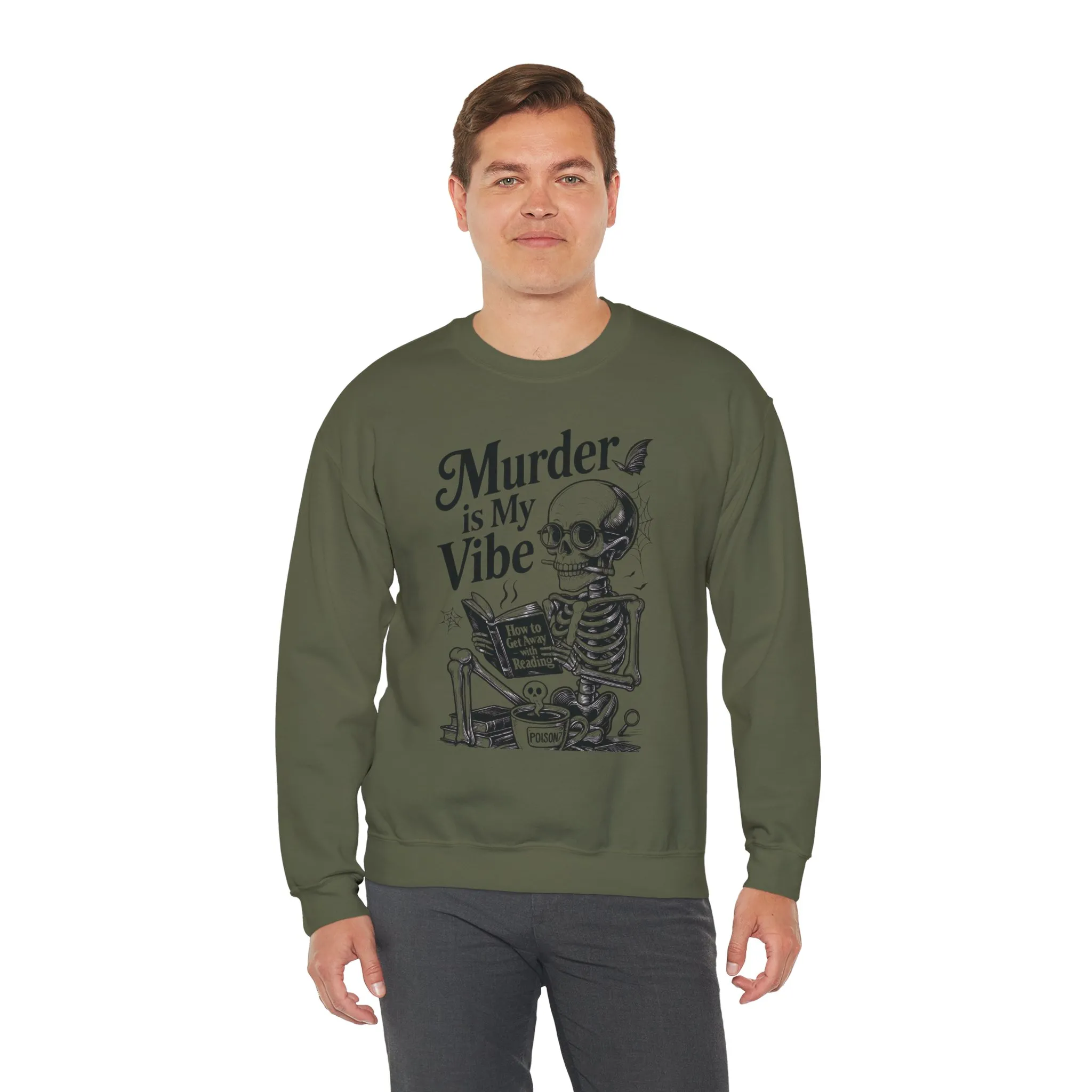 Murder is My Vibe Crewneck Sweatshirt, Cozy Gift for Halloween, Unique Sweatshirt, Skull Graphic, Fall Fashion, Unisex Pullover - Image 12