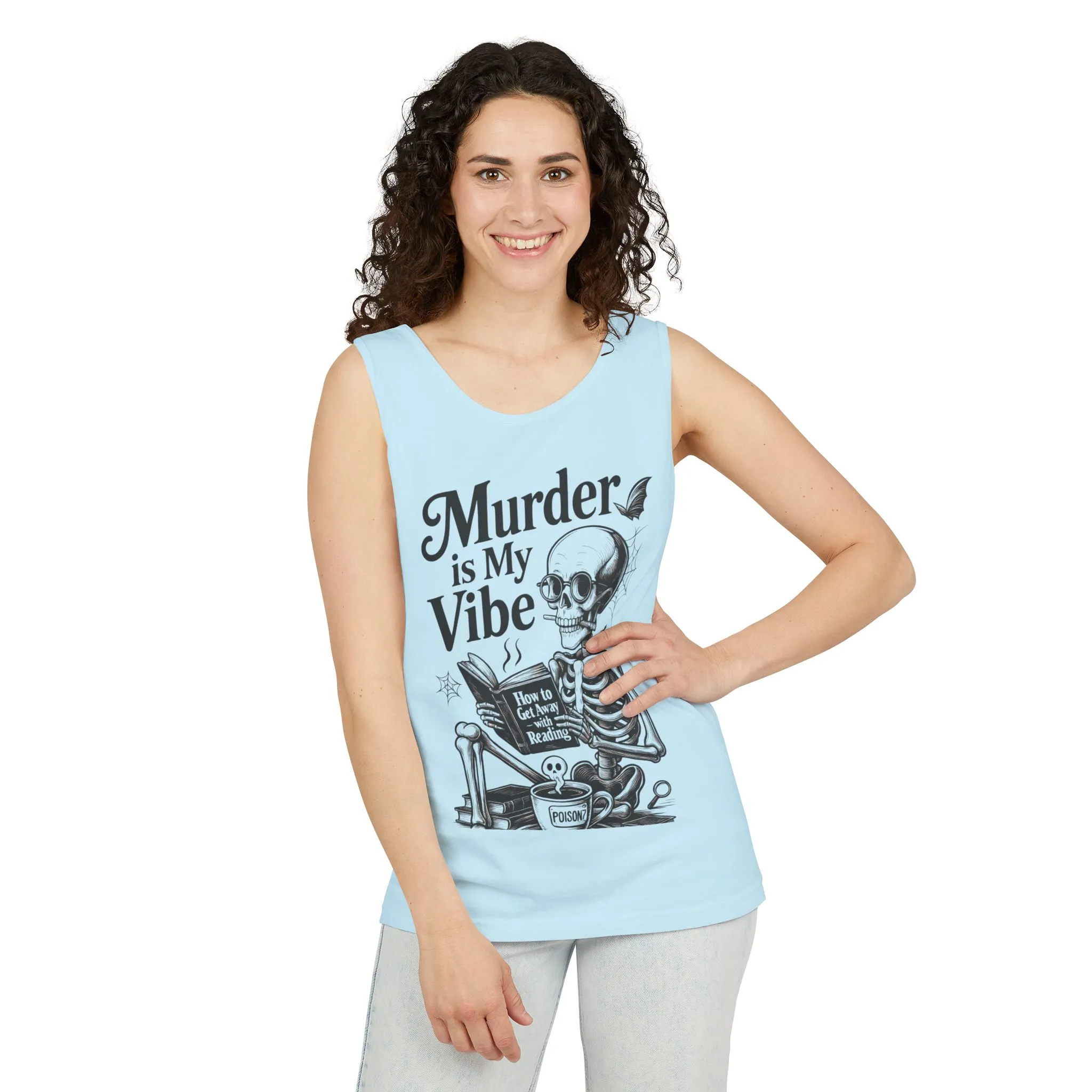 Murder Is My Vibe Tank Top, Womens Goth Tank, Halloween Clothing, Skeleton Graphic Tee, Cozy Casual Wear, Quirky Gift Idea - Image 14