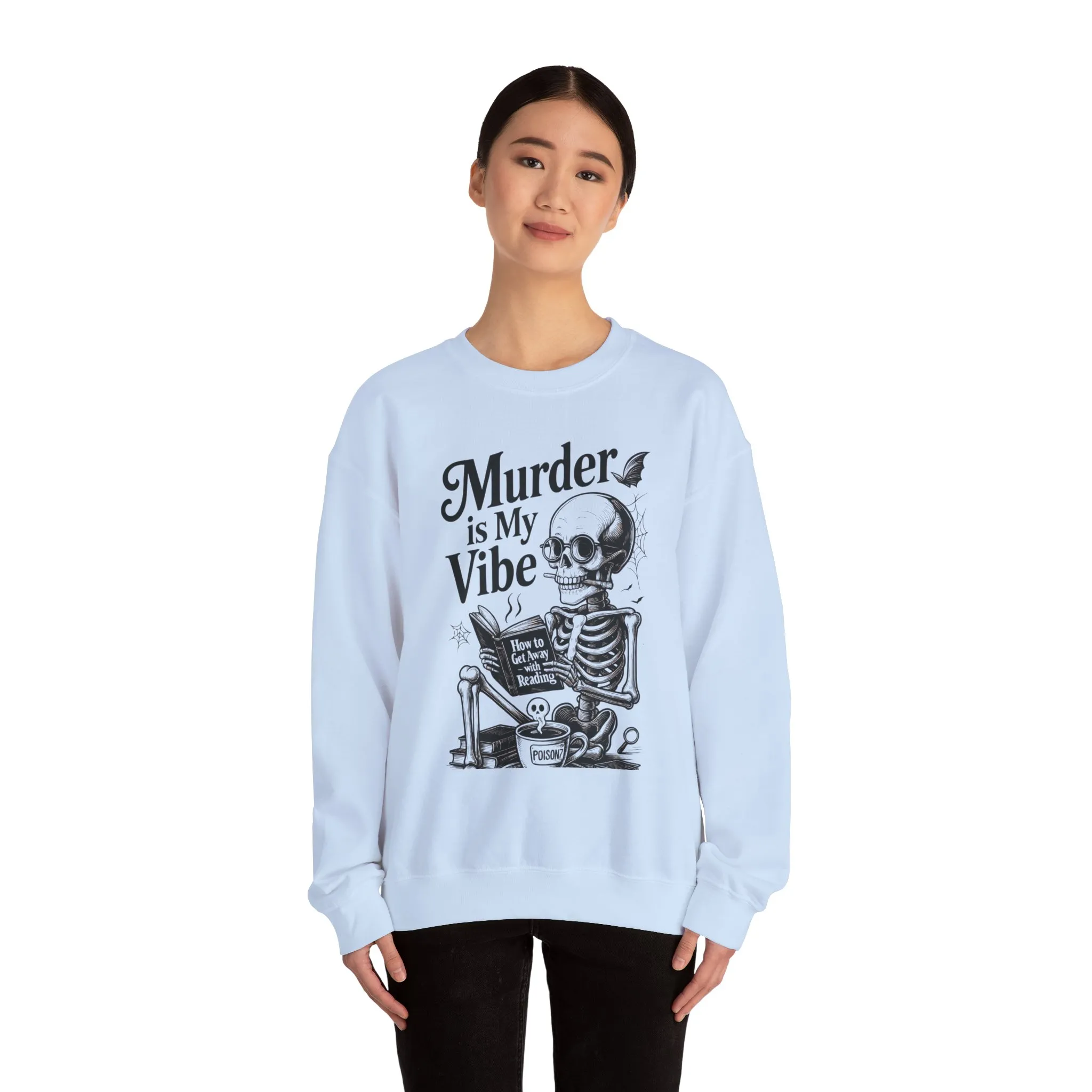 Murder is My Vibe Womens Crewneck Sweatshirt, Cozy Gift for Halloween, Unique Sweatshirt, Skull Graphic, Fall Fashion, Unisex Pullover - Image 17