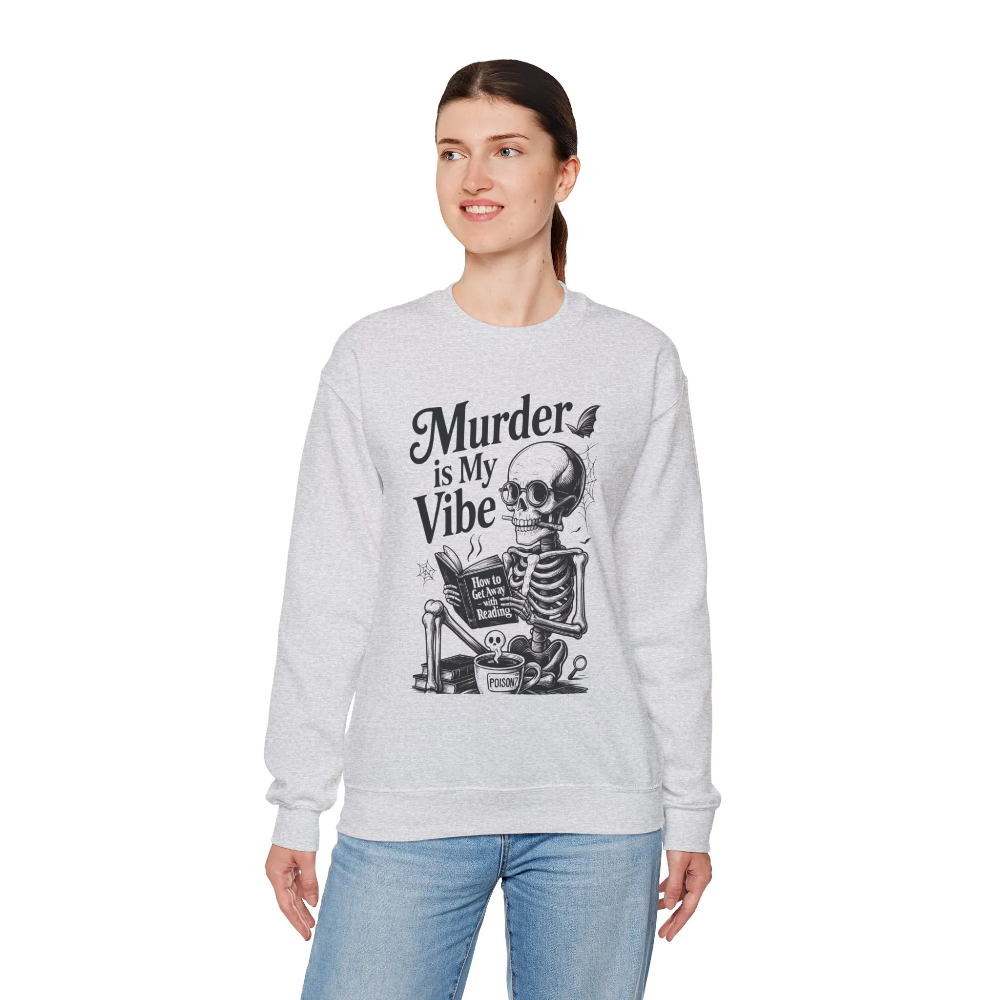 Murder is My Vibe Womens Crewneck Sweatshirt, Cozy Gift for Halloween, Unique Sweatshirt, Skull Graphic, Fall Fashion, Unisex Pullover - Image 3