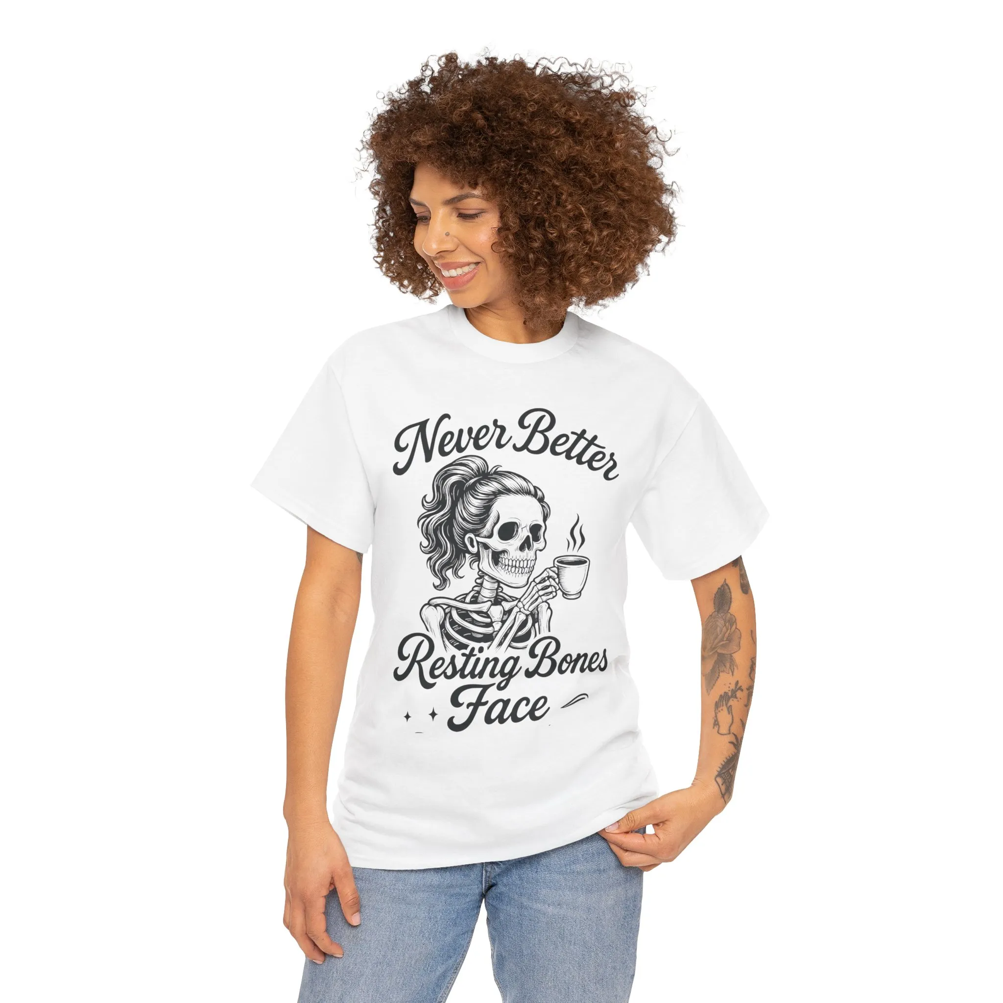 Sassy Skeleton Womens Tee: Never Better, Resting Bones Face, Halloween Costume, Funny Gift, Unisex Humor Shirt, Casual Wear - Image 5