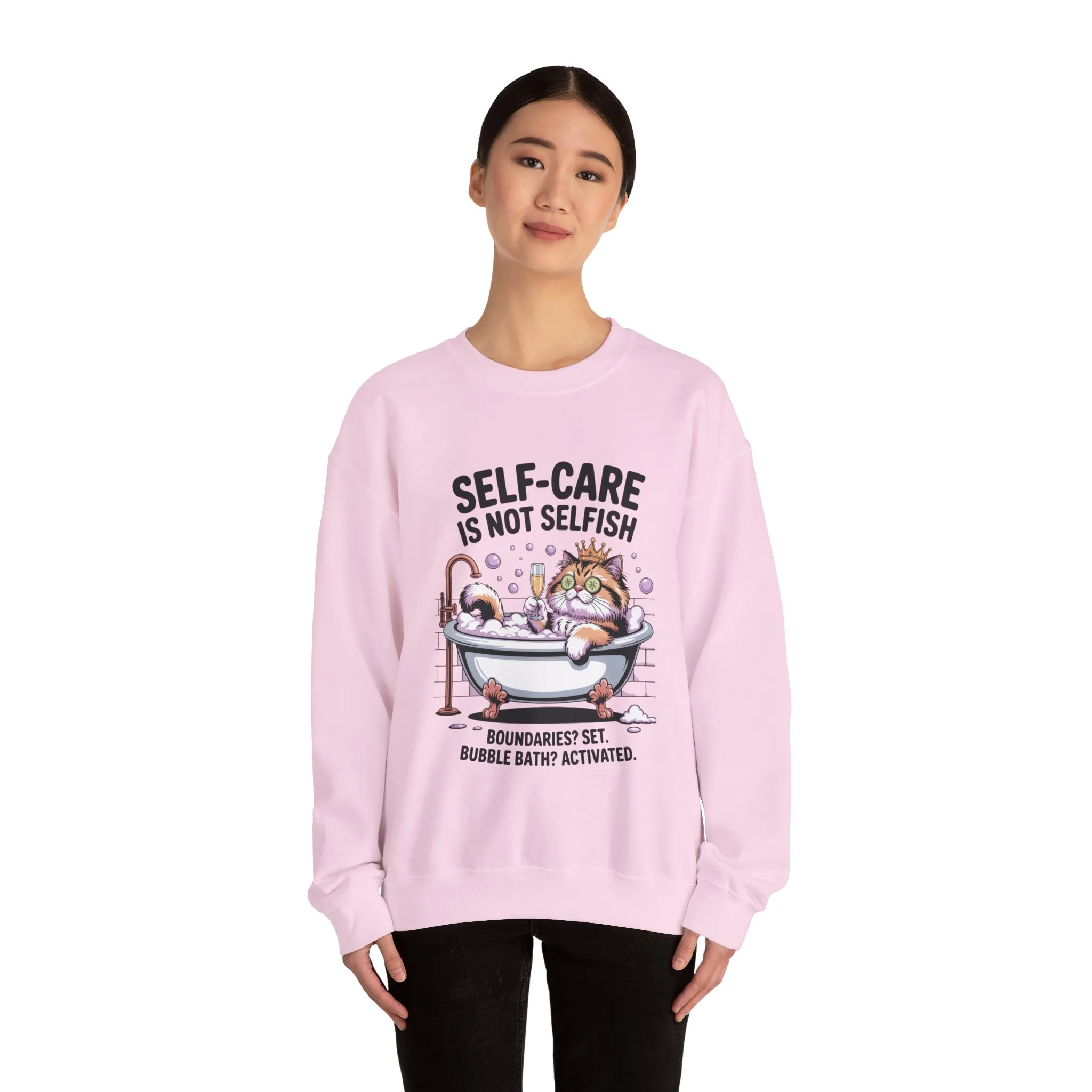 Womens Crewneck Sweatshirt, Self-Care Cat Shirt, Funny Cat Tee, Relaxing Kitty Graphic, Self Care Is Not Selfish Womens Sweatshirt - Image 23