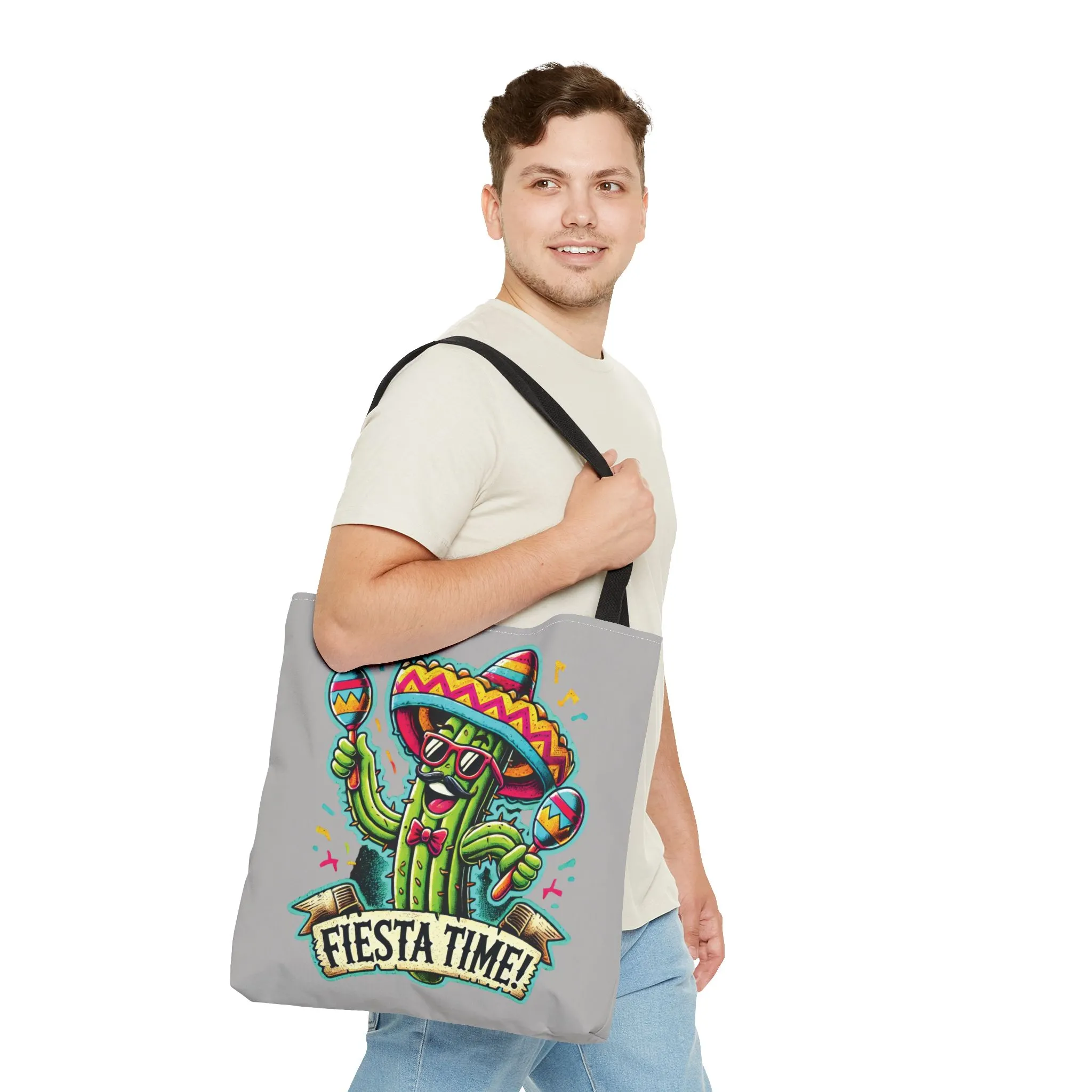 Fiesta Time Cactus Tote Bag, Funny Mexican Party Gift, Sombrero Maracas Print, Cinco de Mayo Bag, Summer Festival Tote, Beach Bag, Shopping - Image 3
