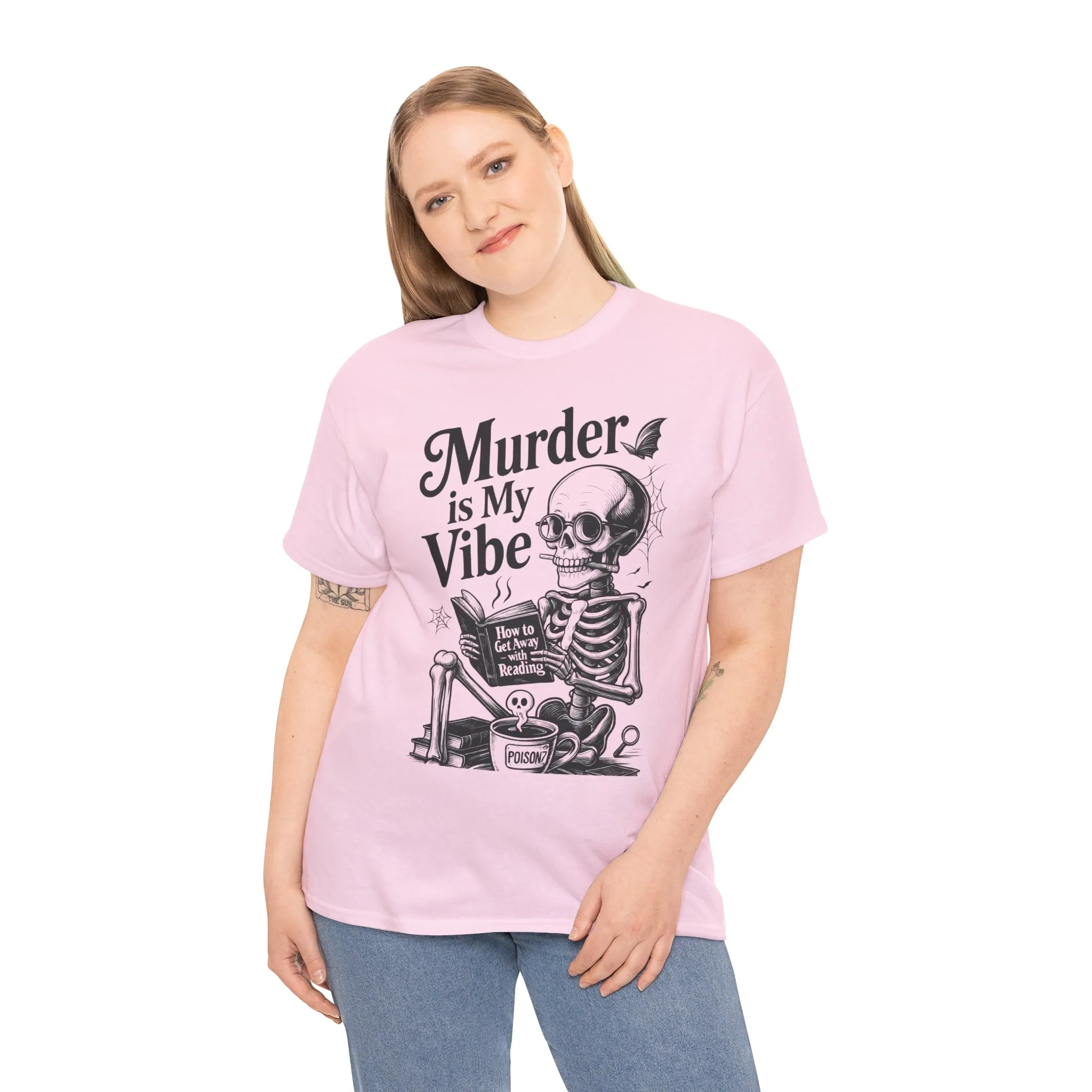 Womens Heavy Cotton Tee - "Murder is My Vibe" Graphic Shirt for Ghoulish Vibes, Halloween Fun, Spooky Season, Casual Wear, Gift for [...] - Image 27
