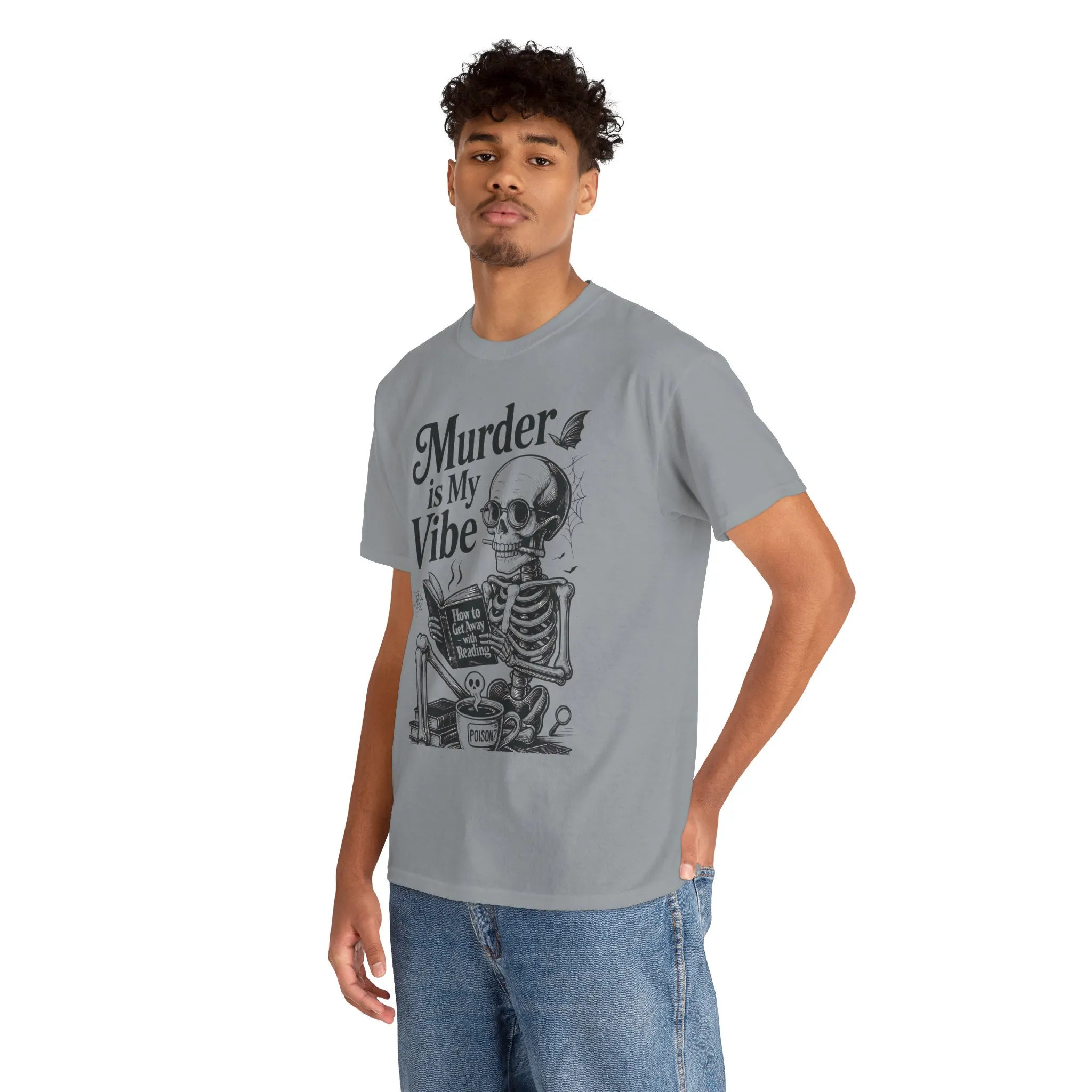 Mens Heavy Cotton Tee - "Murder is My Vibe" Graphic Shirt for Ghoulish Vibes, Halloween Fun, Spooky Season, Casual Wear, Gift for [...] - Image 15