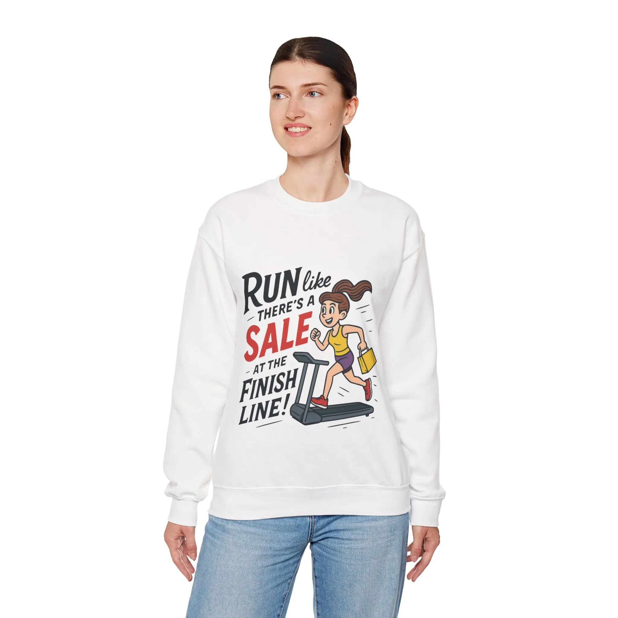 Run Like Theres a SALE at the Finish Line! Womens Sweatshirt, Funny Shopping Pullover, Treadmill Runner Gift for Her, Sale Humor Tee - Image 6