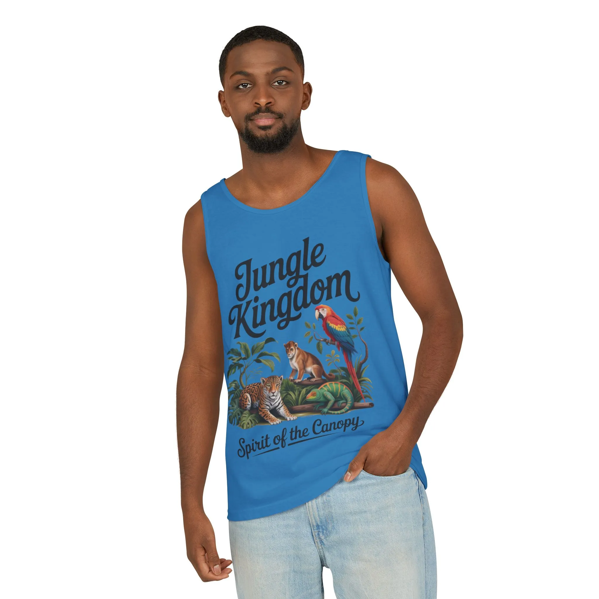 Jungle Kingdom Tank Top, Mens Garment-Dyed Sleeveless Shirt, Spirit of the Canopy Tee, Summer Outfit, Eco-Friendly Casual Wear - Image 18