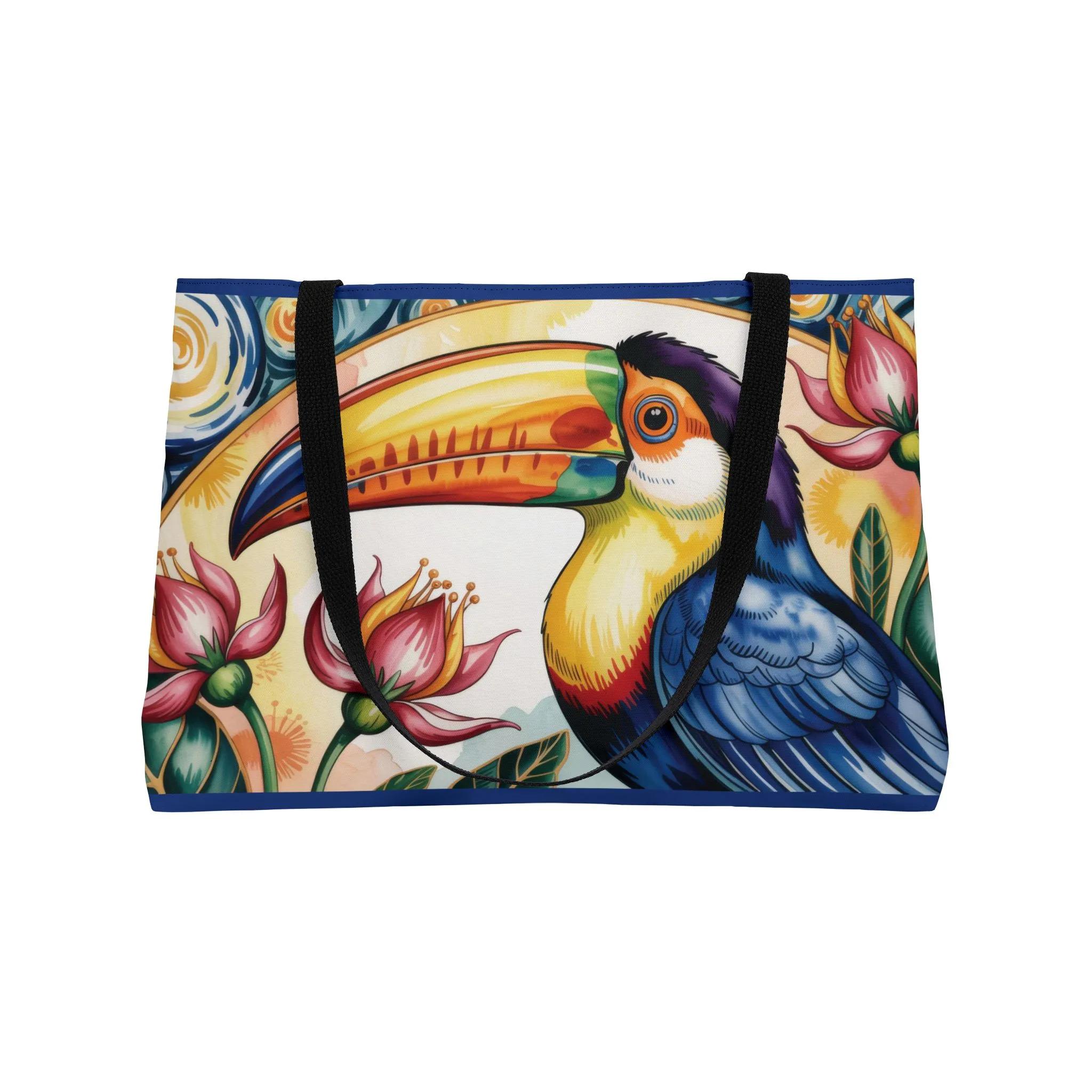 Tropical Toucan Weekender Tote Bag, Vibrant Tropical Weekend Tote with Flowers, Summer Vacation Bag, Large Canvas Bag for Pool & Beach - Image 4