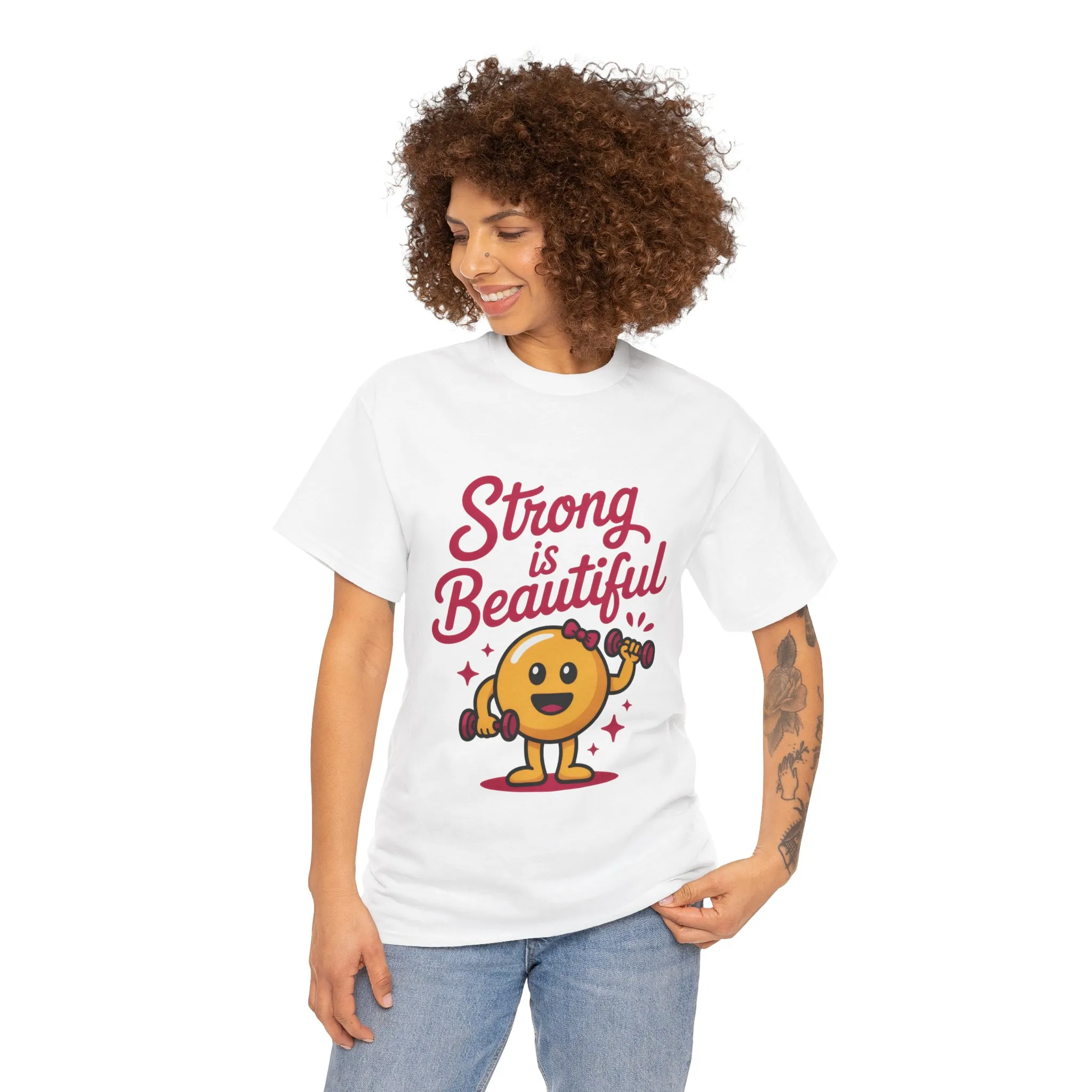 Strong is Beautiful Womens T-Shirt, Cute Fitness Character Graphic Tee, Inspirational Workout Shirt, Gym Motivation Gift for Her - Image 5