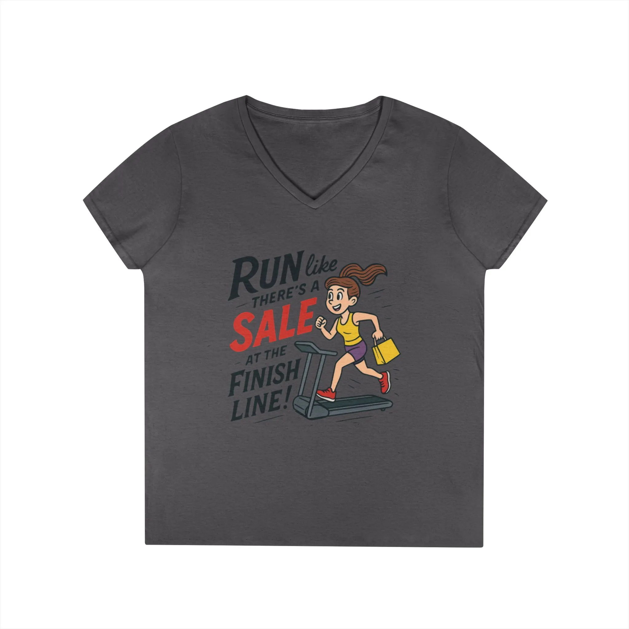Ladies' V-Neck T-Shirt, Motivational Fitness Tee, Funny Gym Top, Funny Shopping Tee, Treadmill Runner Shirt for Her, For Sale Tee - Image 13