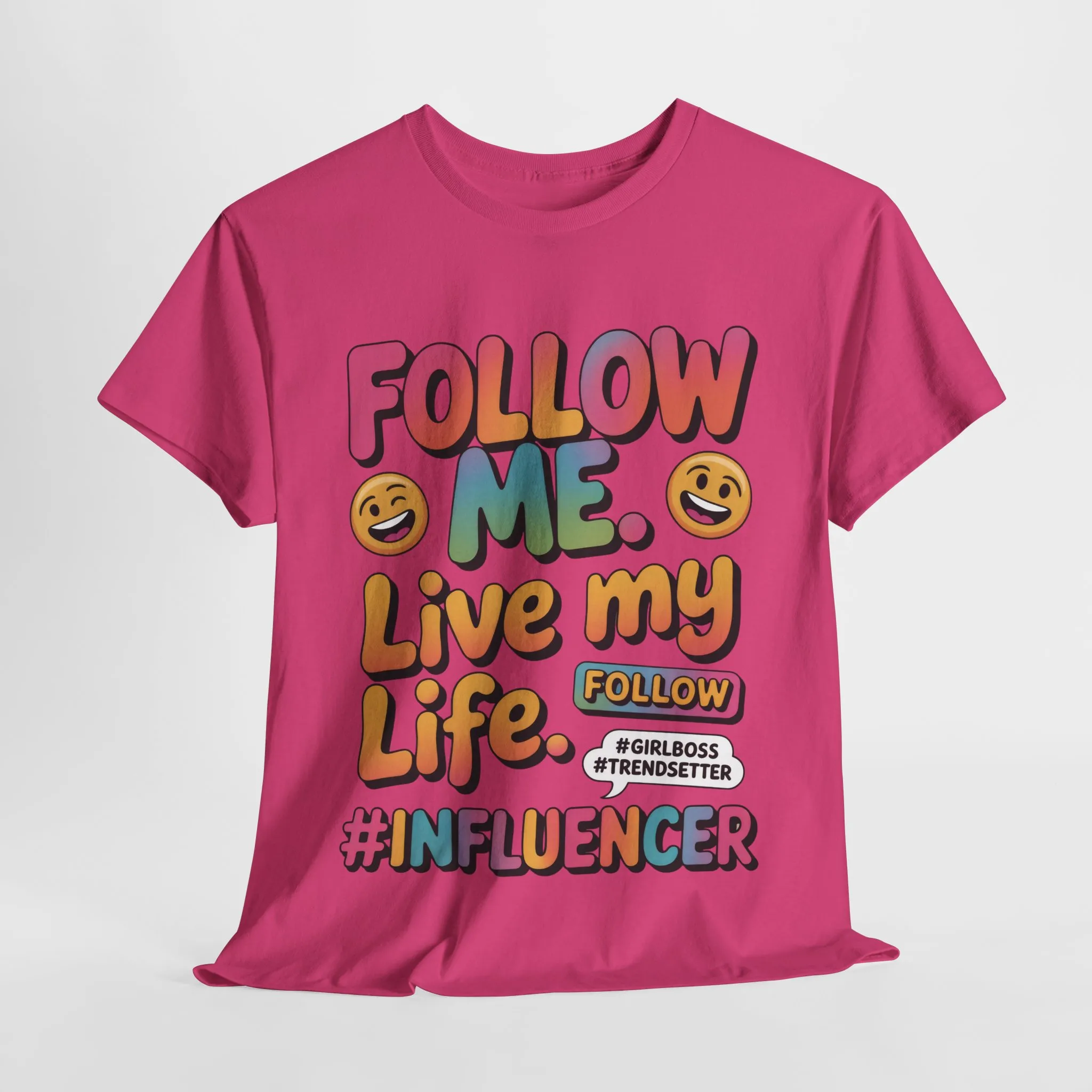 Womens Heavy Cotton Tee, Influencer Graphic Tee, Follow Me Live My Life Shirt, Colorful Trendy GirlBoss T-Shirt, Trendsetter Summer Wear - Image 30