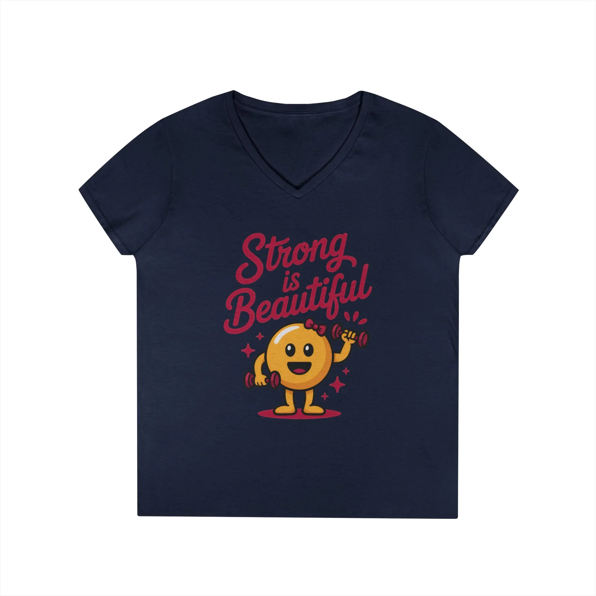 Ladies' V-Neck T-Shirt, Strong is Beautiful Womens Tee, Cute Fitness Character Tee, Inspirational Workout Shirt, Gym Motivation Gift for Her - Image 19