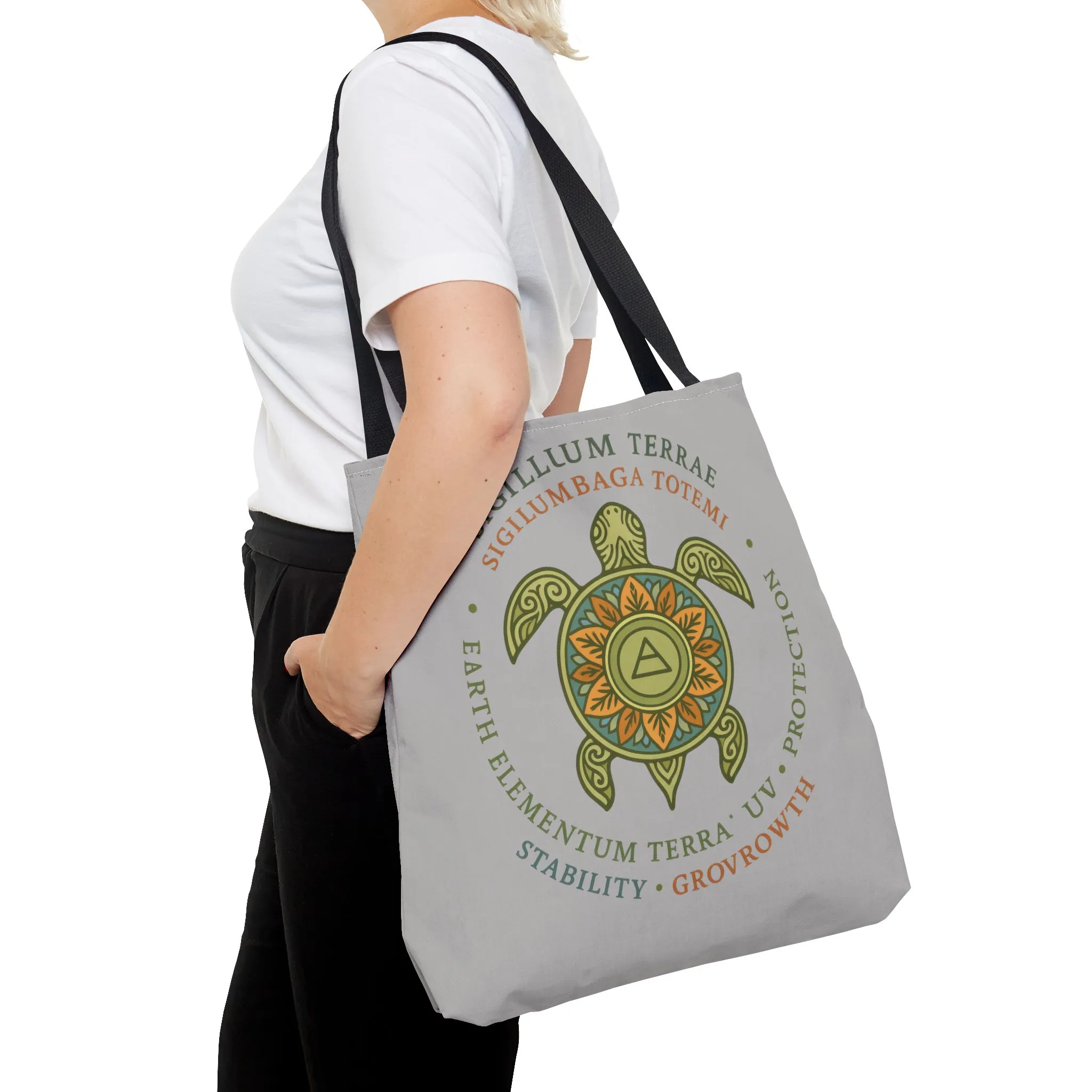 Spiritual Symbol Tote Bag, Eco-Friendly Shopping Bag, Gift for Yogis, Bohemian Style, Sigillum Terrae Design, Beach Bag, Large Canvas Bag - Image 4