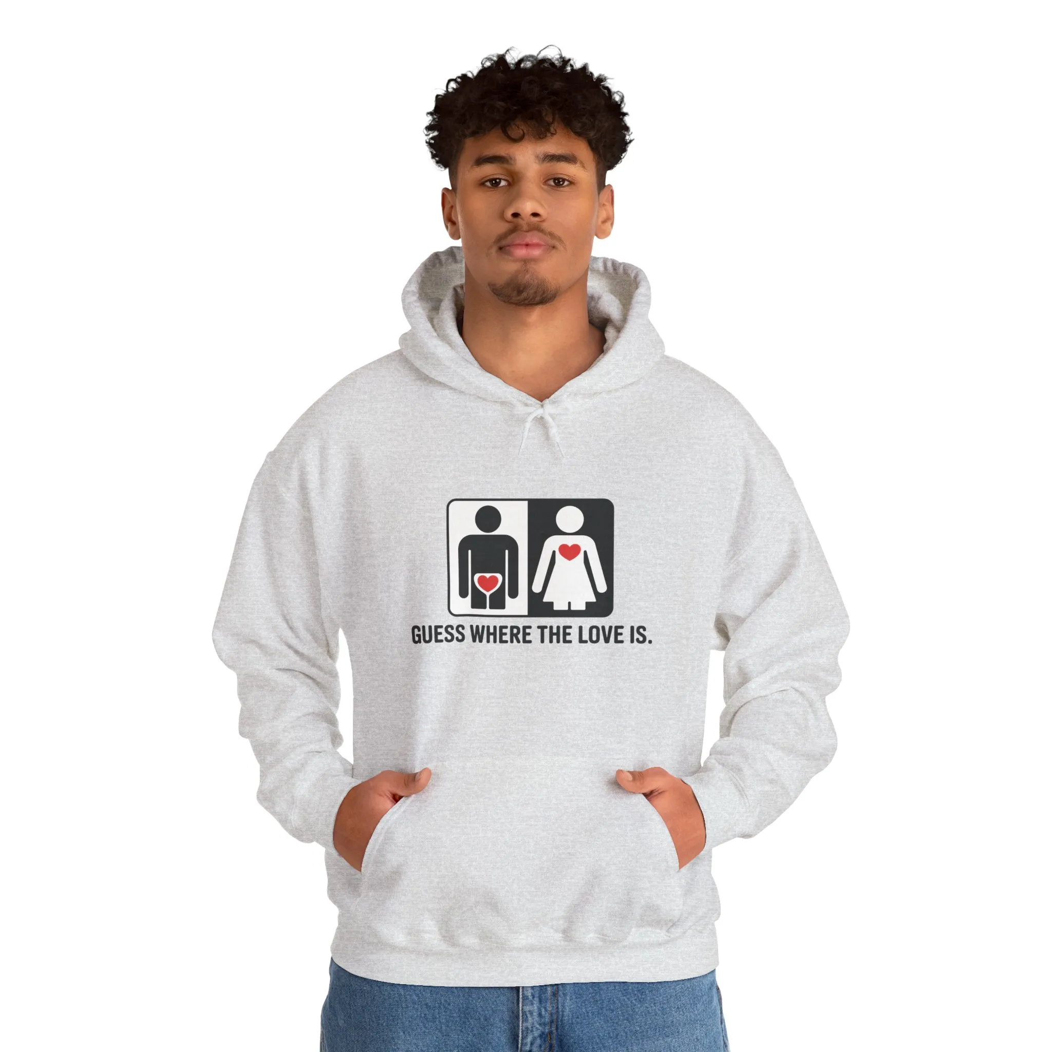 Cute Guess Where The Love Is Mens Hoodie, Sweatshirt for Couples, Valentines Day Gift, Relationship Humor Hoodie, Bold Love Joke Hoodie - Image 23