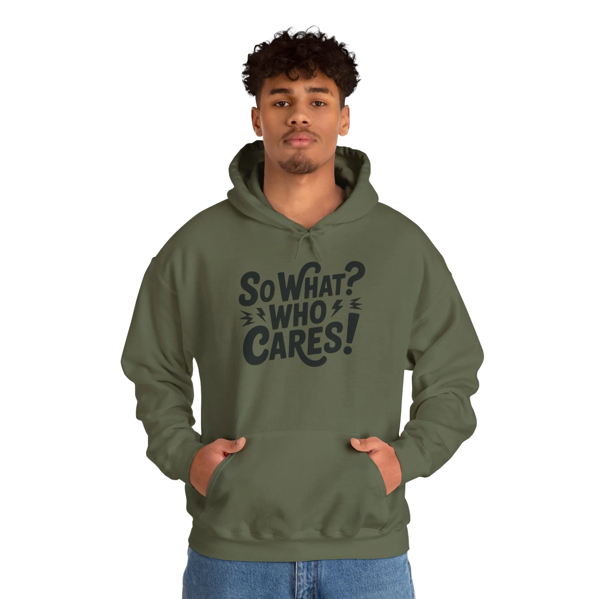 So What? Who Cares! Funny Mens Hoodie, Bold Statement Design, Lightning Graphic Pullover, Rebellious Urban Humor, Funny Streetwear - Image 7