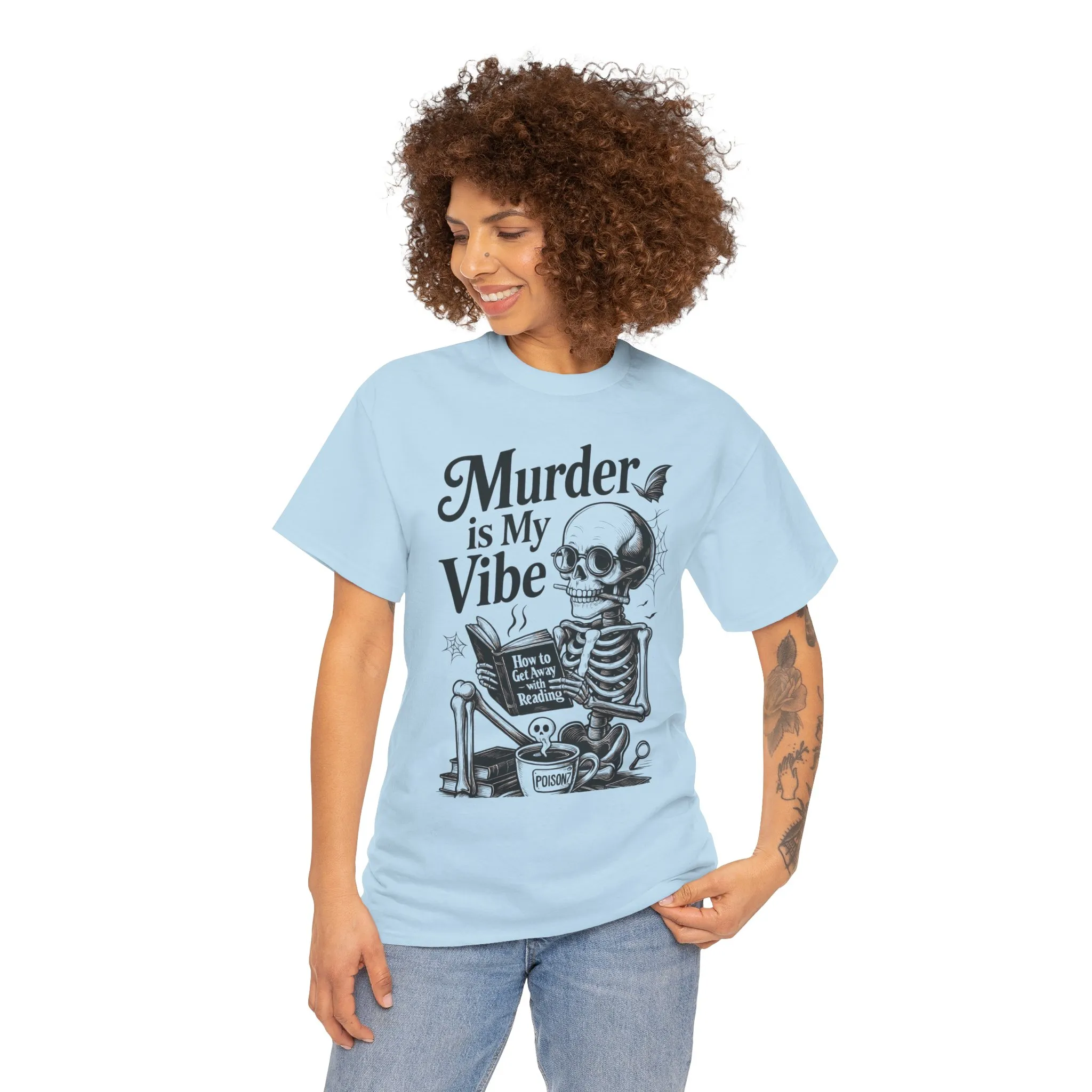Womens Heavy Cotton Tee - "Murder is My Vibe" Graphic Shirt for Ghoulish Vibes, Halloween Fun, Spooky Season, Casual Wear, Gift for [...] - Image 11