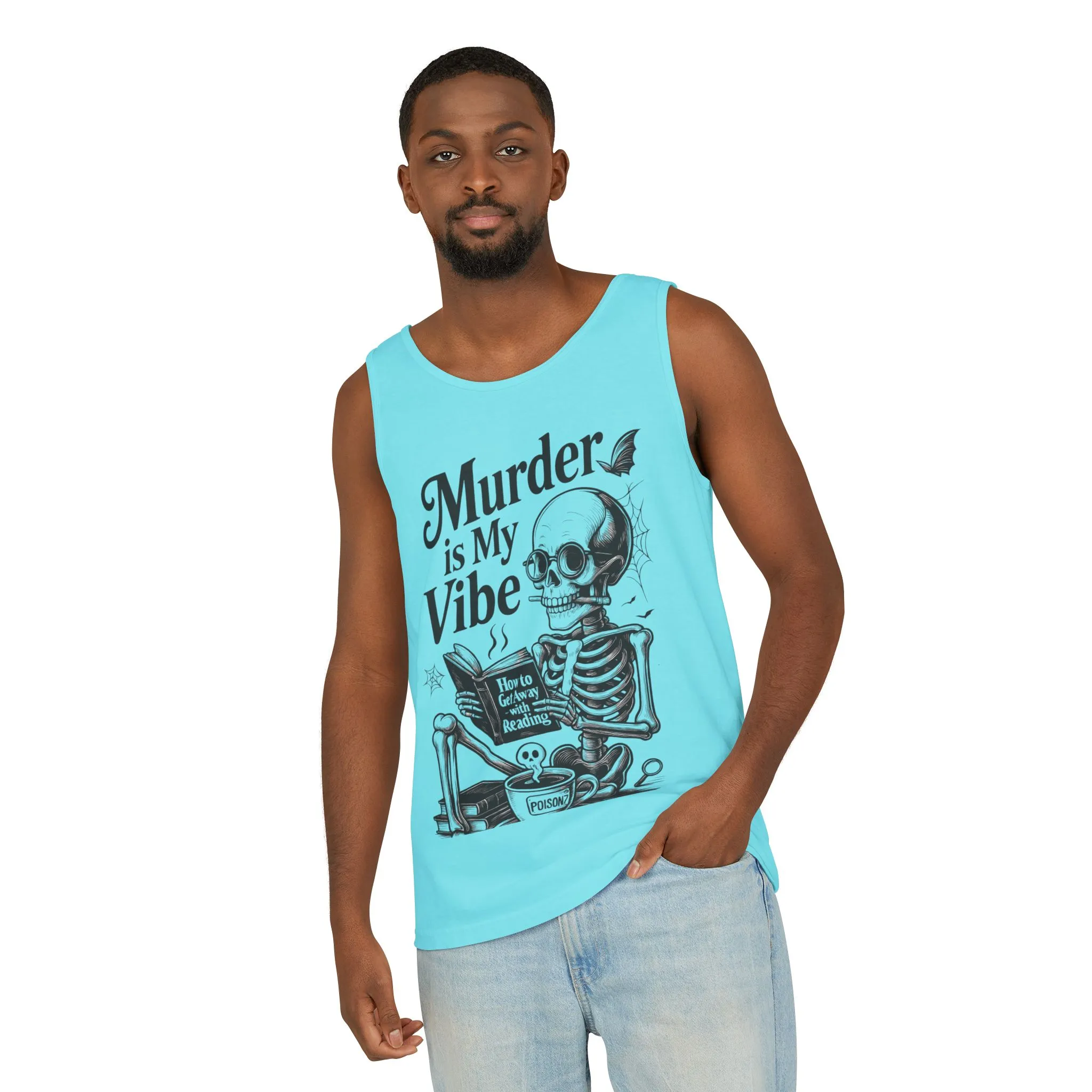 Murder Is My Vibe Tank Top, Mens Goth Tank, Halloween Clothing, Skeleton Graphic Tee, Cozy Casual Wear, Quirky Gift Idea - Image 12