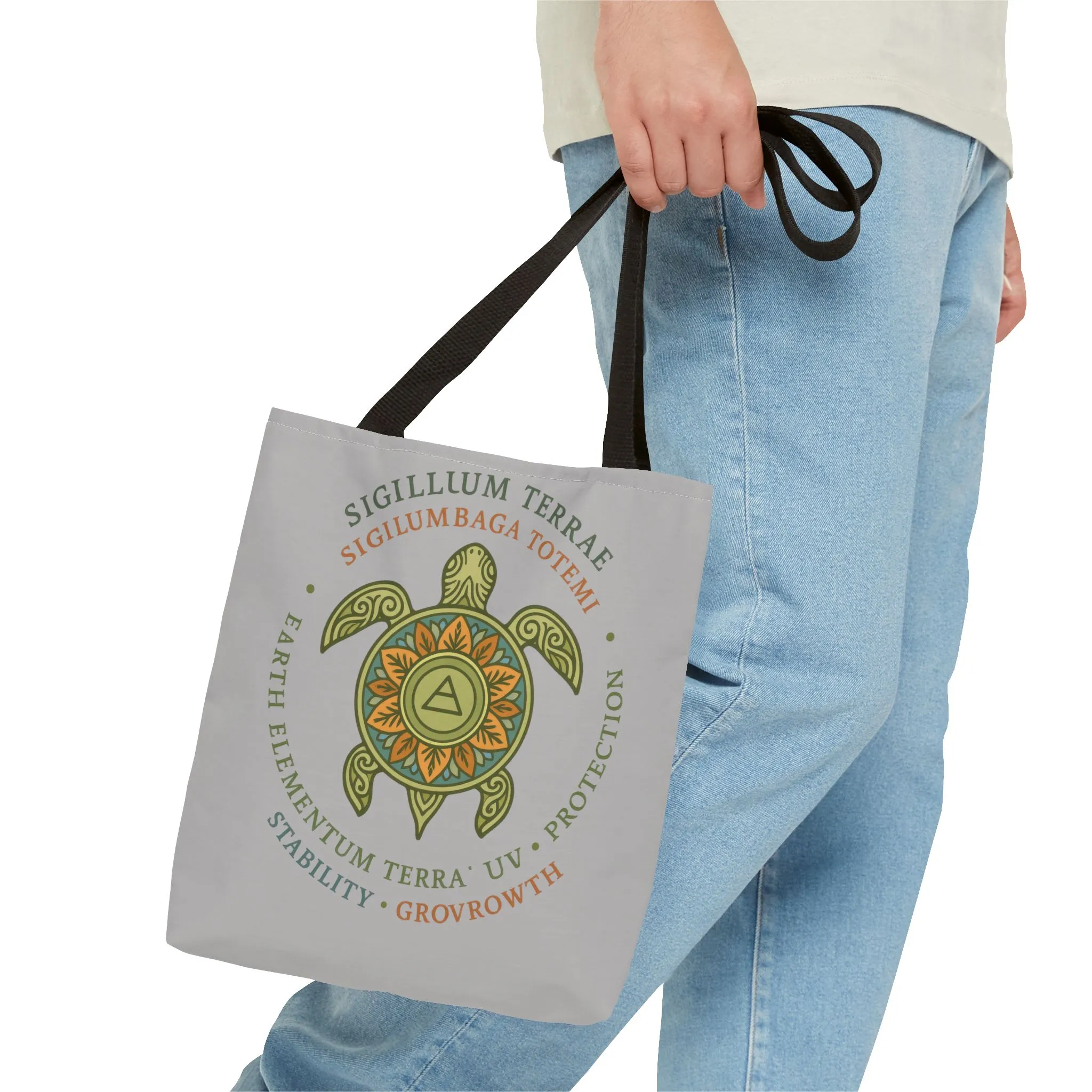 Spiritual Symbol Tote Bag, Eco-Friendly Shopping Bag, Gift for Yogis, Bohemian Style, Sigillum Terrae Design, Beach Bag, Large Canvas Bag - Image 8