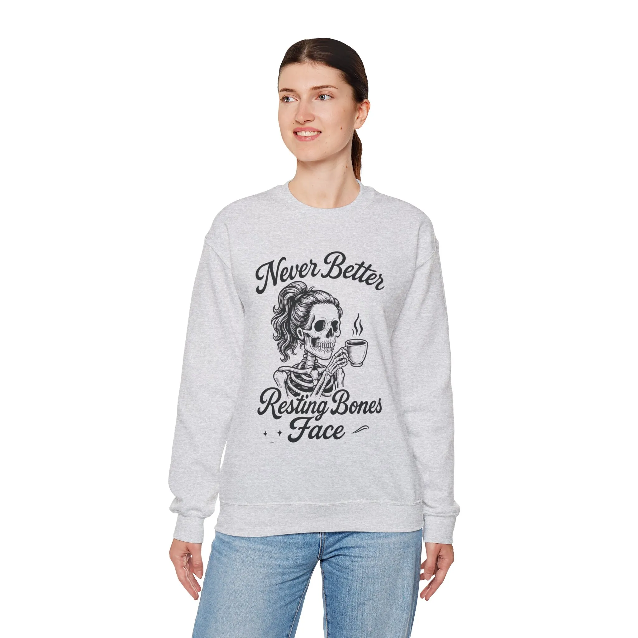 Skull Coffee Lovers Crewneck Sweatshirt, Womens, Perfect for Halloween, Cozy Outfit, Gift for Friends, Relaxing Days, Coffee Enthusiasts - Image 9