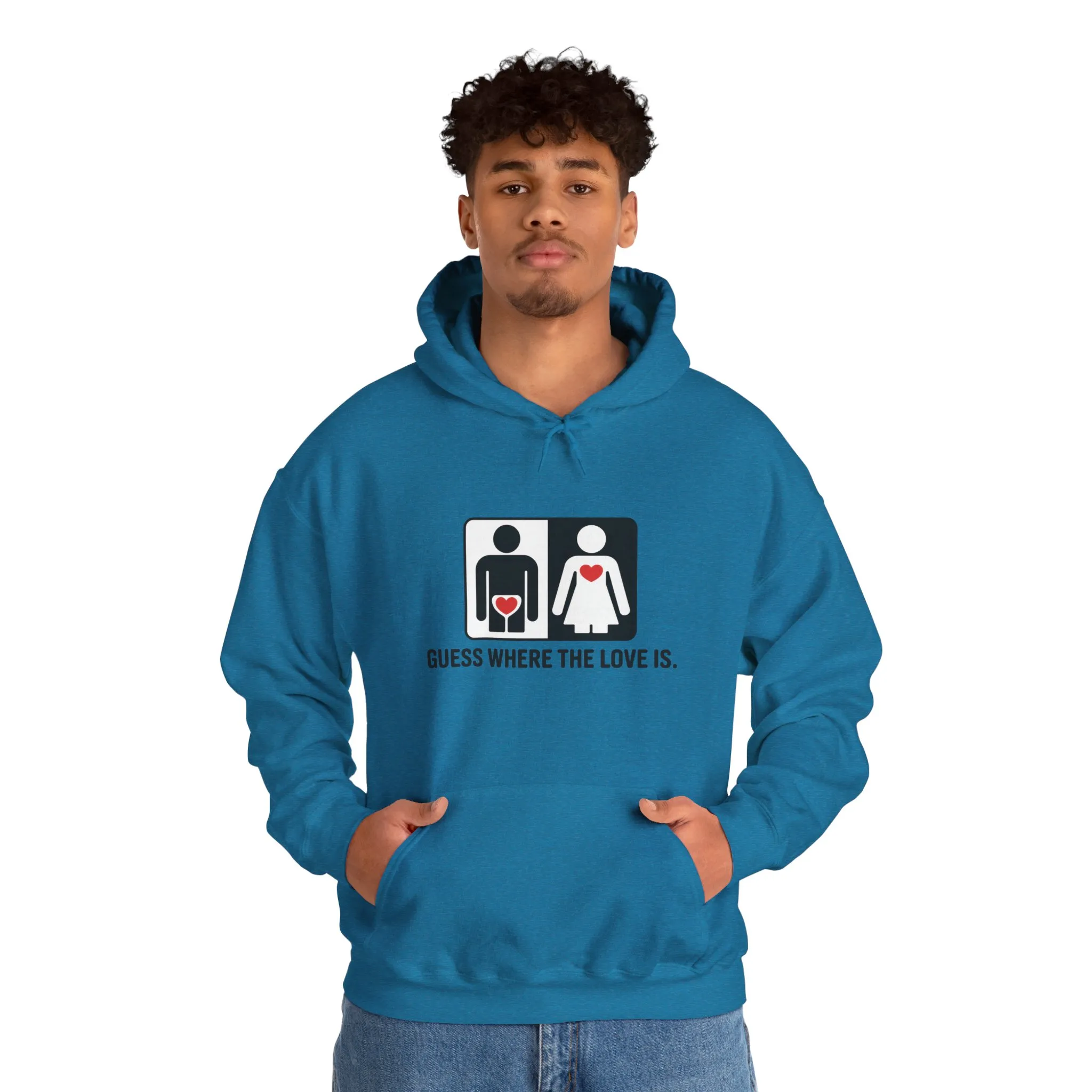 Cute Guess Where The Love Is Mens Hoodie, Sweatshirt for Couples, Valentines Day Gift, Relationship Humor Hoodie, Bold Love Joke Hoodie - Image 39