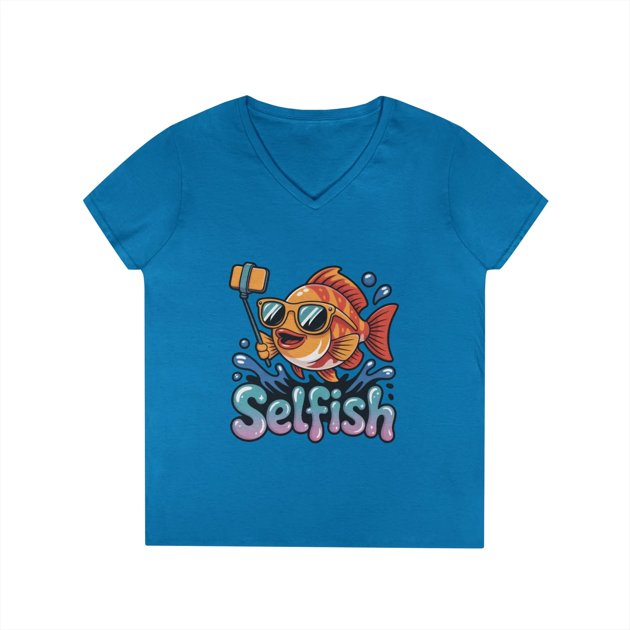 Ladies' V-Neck T-Shirt, Funny Selfie Fish Graphic Womens Tee, Playful Pun Gift for Her, Summer Vibes, Unique Beach Shirt, Outdoor Adventures - Image 21