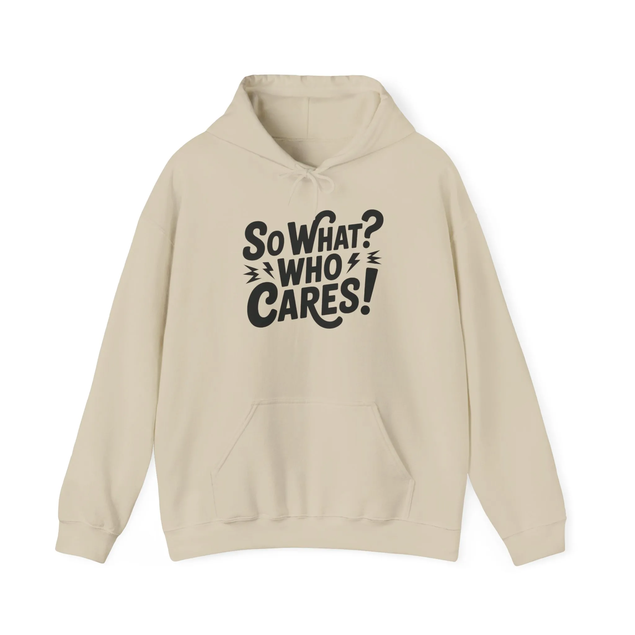 So What? Who Cares! Funny Mens Hoodie, Bold Statement Design, Lightning Graphic Pullover, Rebellious Urban Humor, Funny Streetwear - Image 2