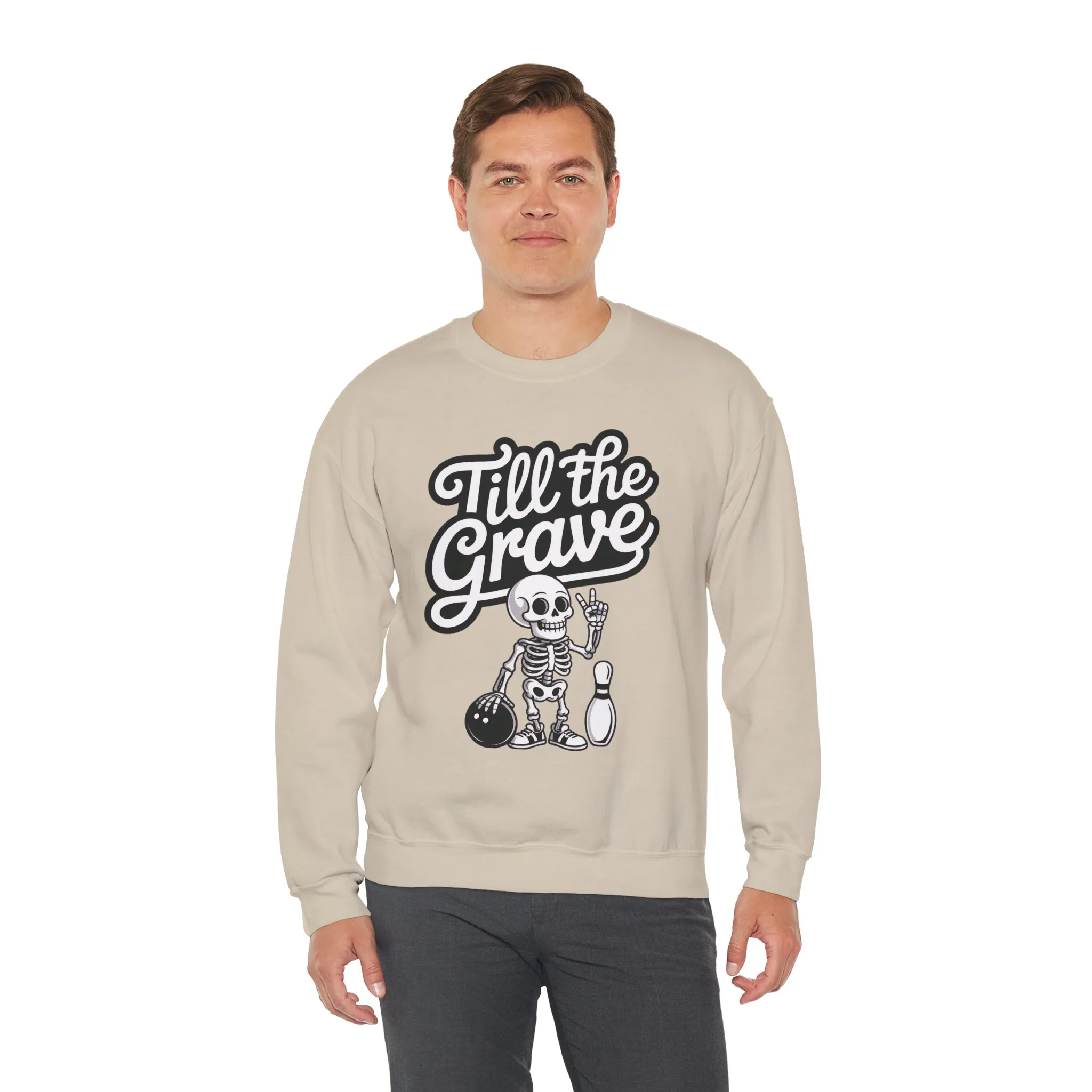 Funny Skeleton Bowling Mens Pullover, Halloween Apparel, Funny Skeleton Bowling Shirt, Casual Mens Crewneck, Cool Bowler Skull Crewneck - Image 6