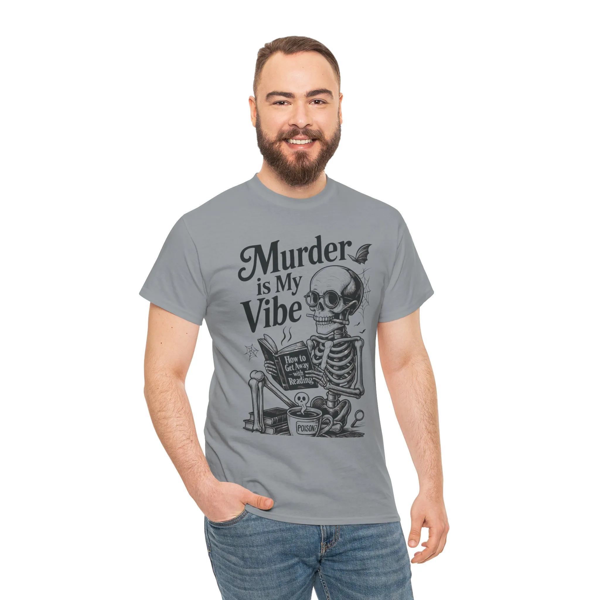 Mens Heavy Cotton Tee - "Murder is My Vibe" Graphic Shirt for Ghoulish Vibes, Halloween Fun, Spooky Season, Casual Wear, Gift for [...] - Image 14