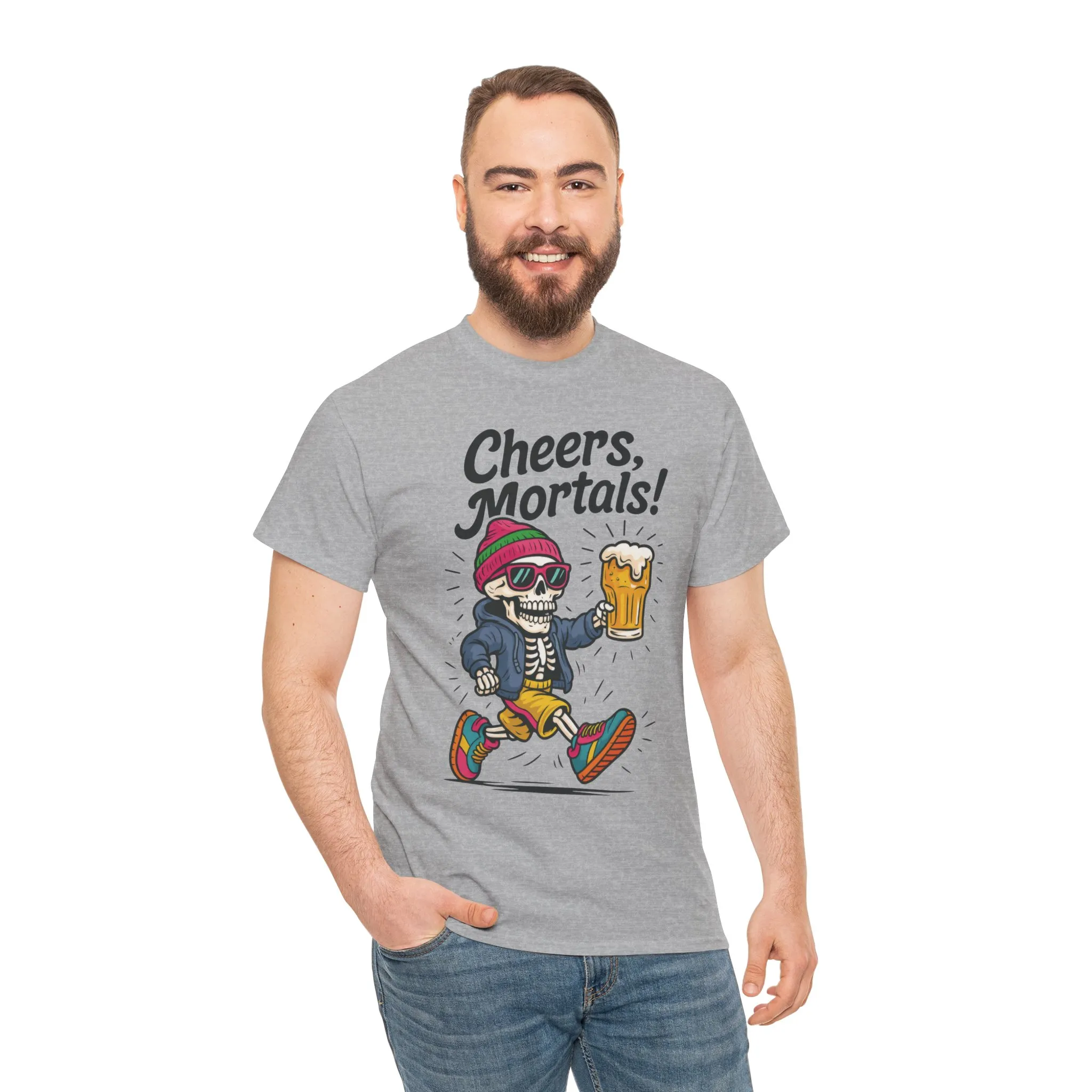 Cheers, Mortals! Mens Tee, Funny Skeleton Beer Graphic Tee, Cool Drinking Humor Shirt, Party Gift for Him, Halloween Tee, Beer Lovers Gift - Image 42