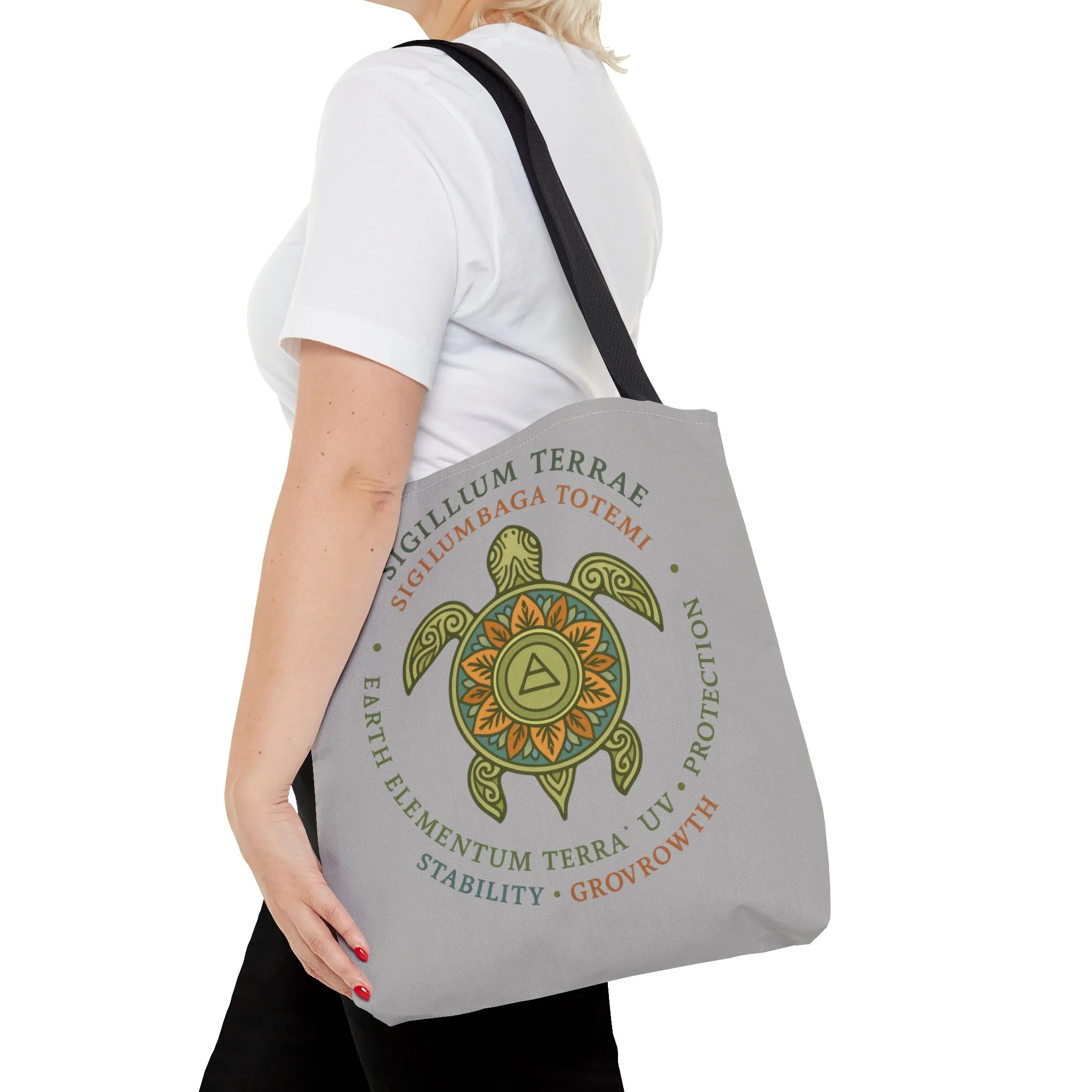 Spiritual Symbol Tote Bag, Eco-Friendly Shopping Bag, Gift for Yogis, Bohemian Style, Sigillum Terrae Design, Beach Bag, Large Canvas Bag - Image 14