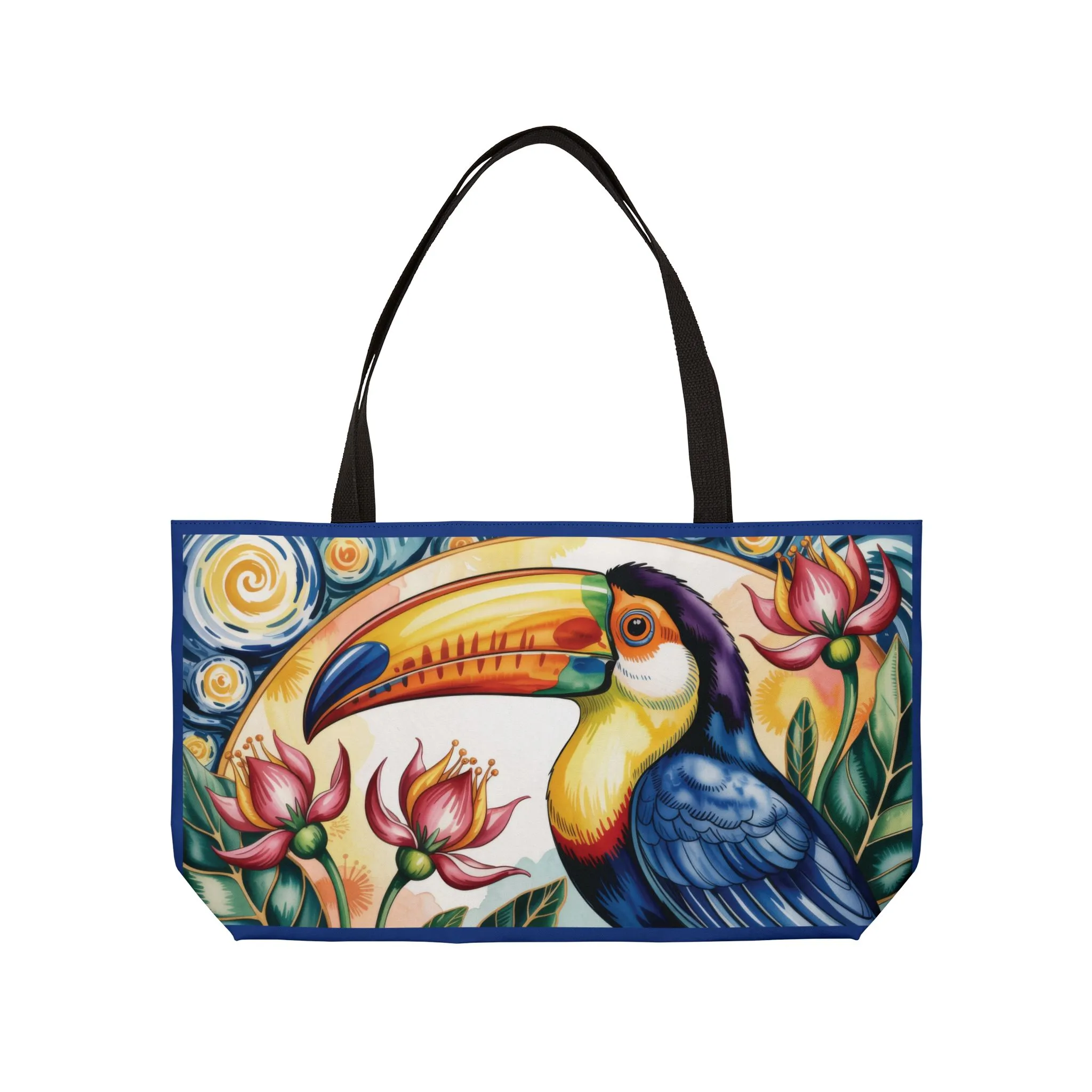 Tropical Toucan Weekender Tote Bag, Vibrant Tropical Weekend Tote with Flowers, Summer Vacation Bag, Large Canvas Bag for Pool & Beach - Image 2