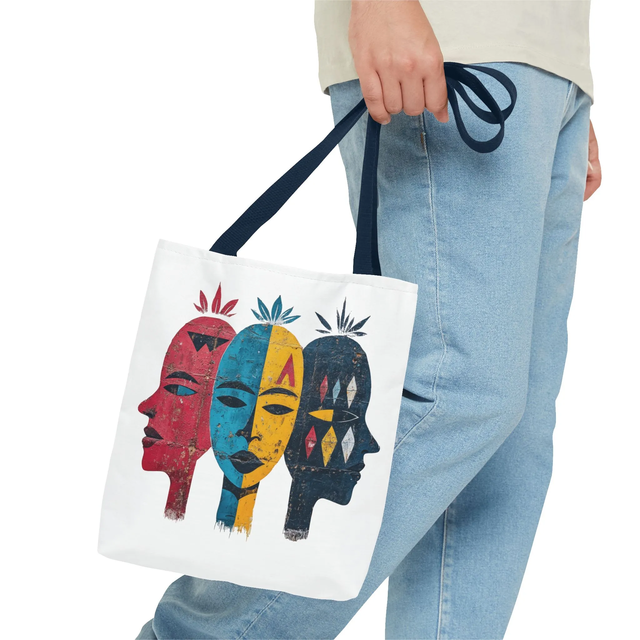 Artistic Tote Bag with Abstract Faces - Bohemian Style, Eco-Friendly Shopping Bag, Gift for Art Lovers, Unique Beach Bag, Festival Accessory - Image 8
