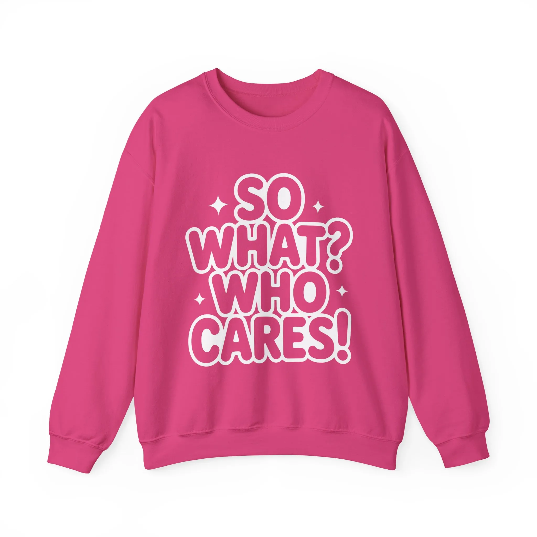 Trendy Womens Crewneck Sweatshirt with 'So What? Who Cares!' Print, Funny Typography Sweater, Sassy Graphic Sweater for Women - Image 22