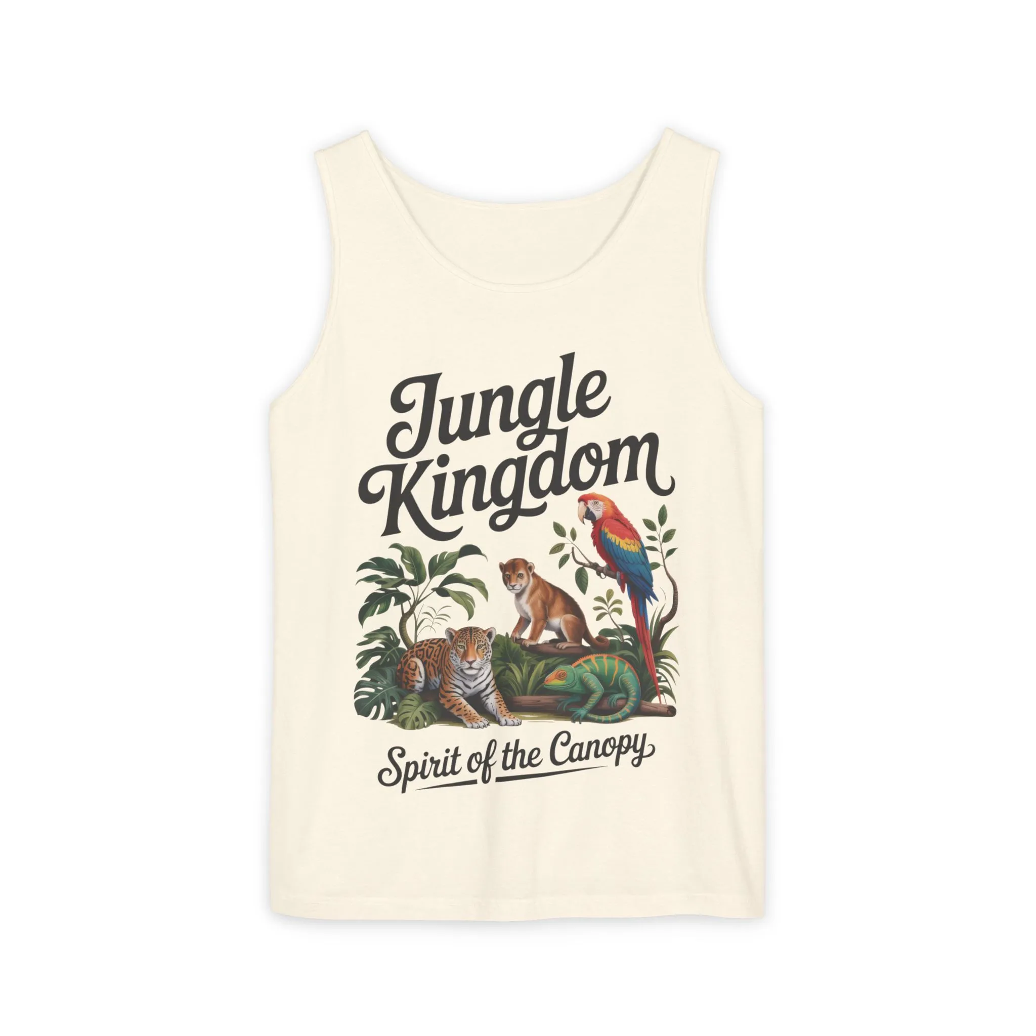 Jungle Kingdom Tank Top, Womens Garment-Dyed Sleeveless Shirt, Spirit of the Canopy Tee, Summer Outfit, Eco-Friendly Casual Wear - Image 2