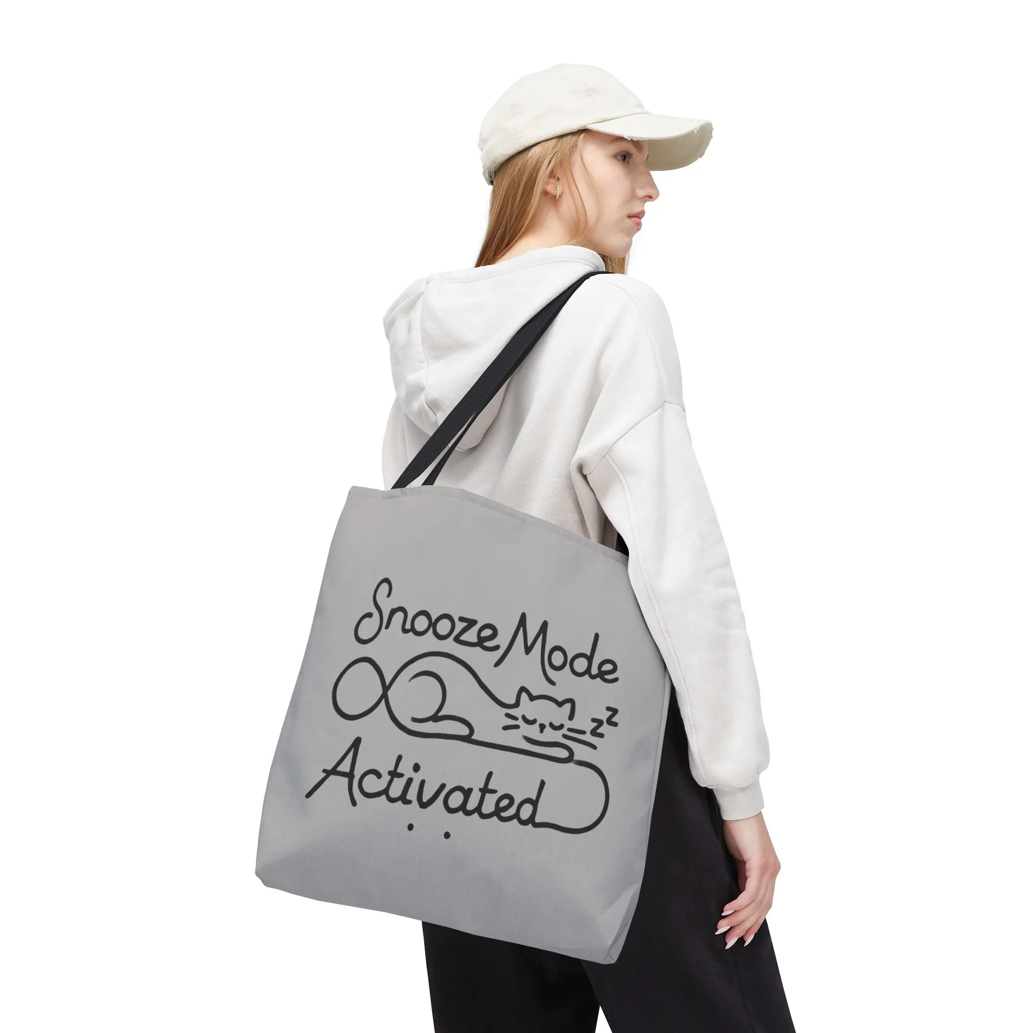 Sleepy Cat Tote Bag - Snooze Mode Activated, Cute Cat Lover Gift, Lounge Essential, Beach, Grocery, Everyday Use, Beach Weekender Bag