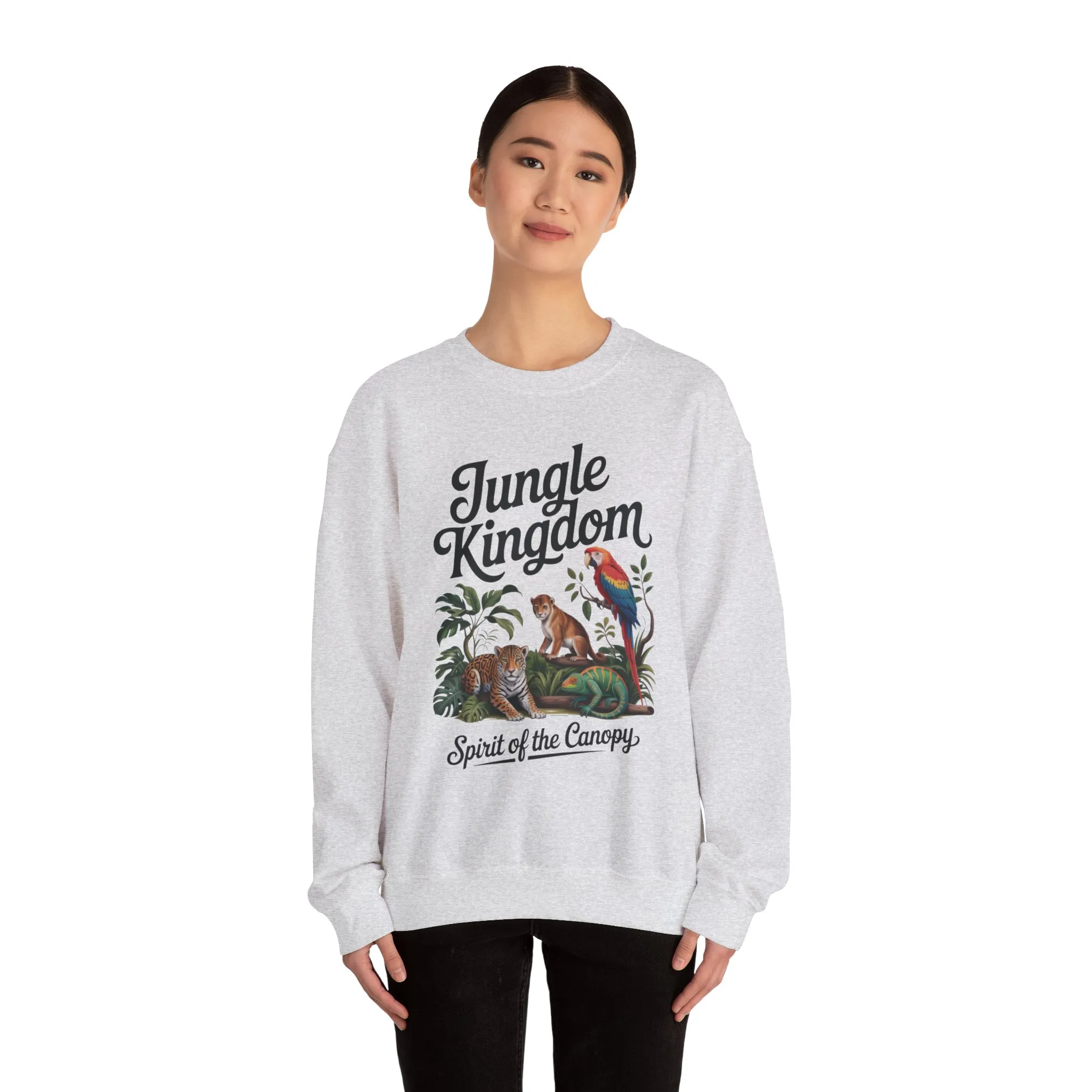 Jungle Kingdom Womens Sweatshirt, Cozy Jungle Crewneck, Nature Lover Gift, Wildlife Artwork, Eco-Conscious Apparel, Animal Enthusiast Clothing - Image 5