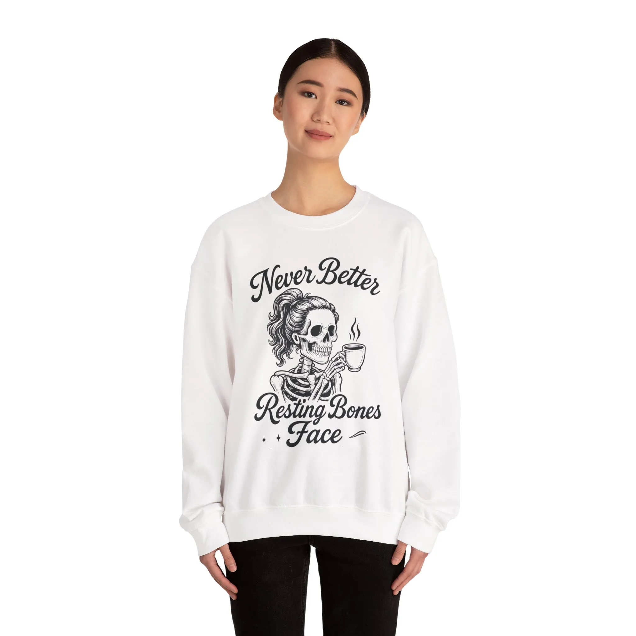 Skull Coffee Lovers Crewneck Sweatshirt, Womens, Perfect for Halloween, Cozy Outfit, Gift for Friends, Relaxing Days, Coffee Enthusiasts - Image 5